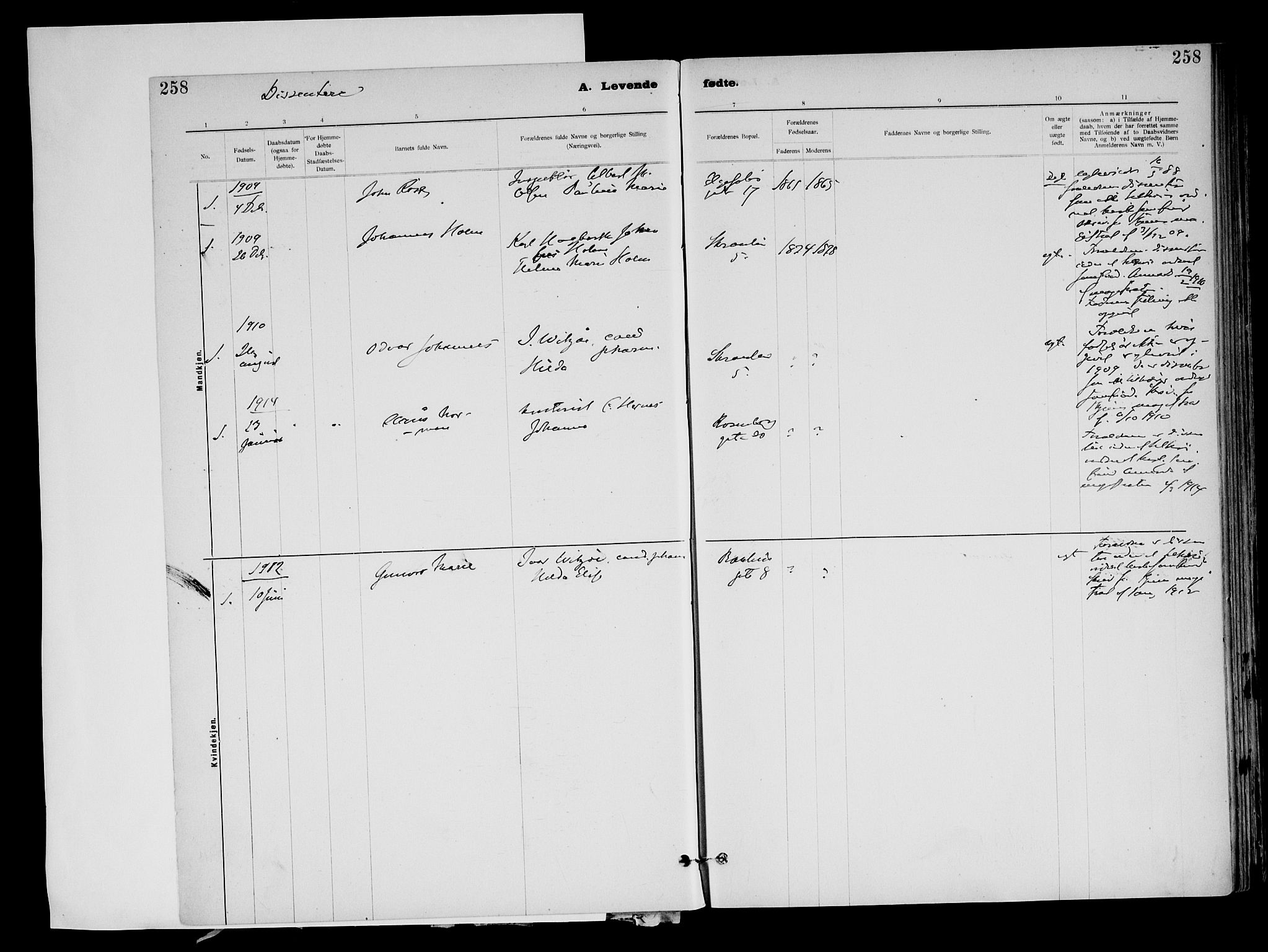 Ministerialprotokoller, klokkerbøker og fødselsregistre - Sør-Trøndelag, SAT/A-1456/604/L0203: Parish register (official) no. 604A23, 1908-1916, p. 258