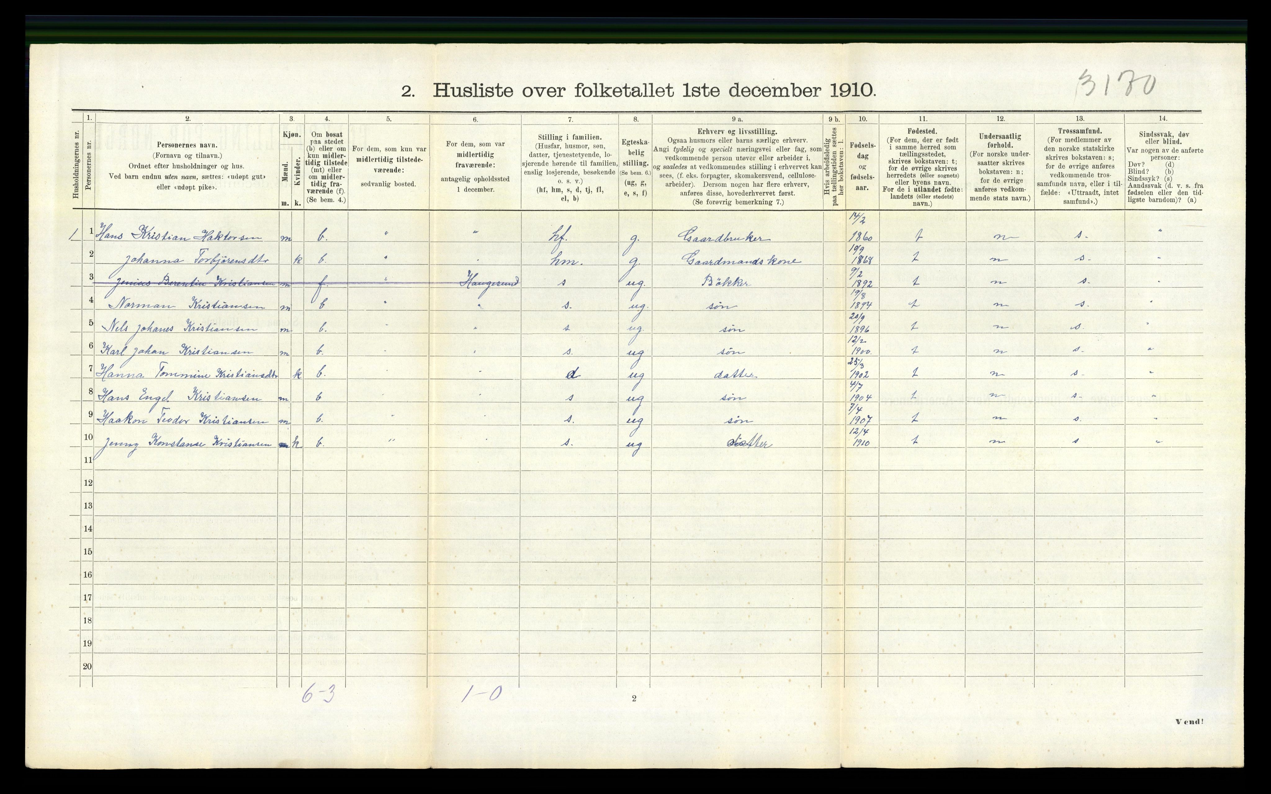 RA, 1910 census for Sveio, 1910, p. 579