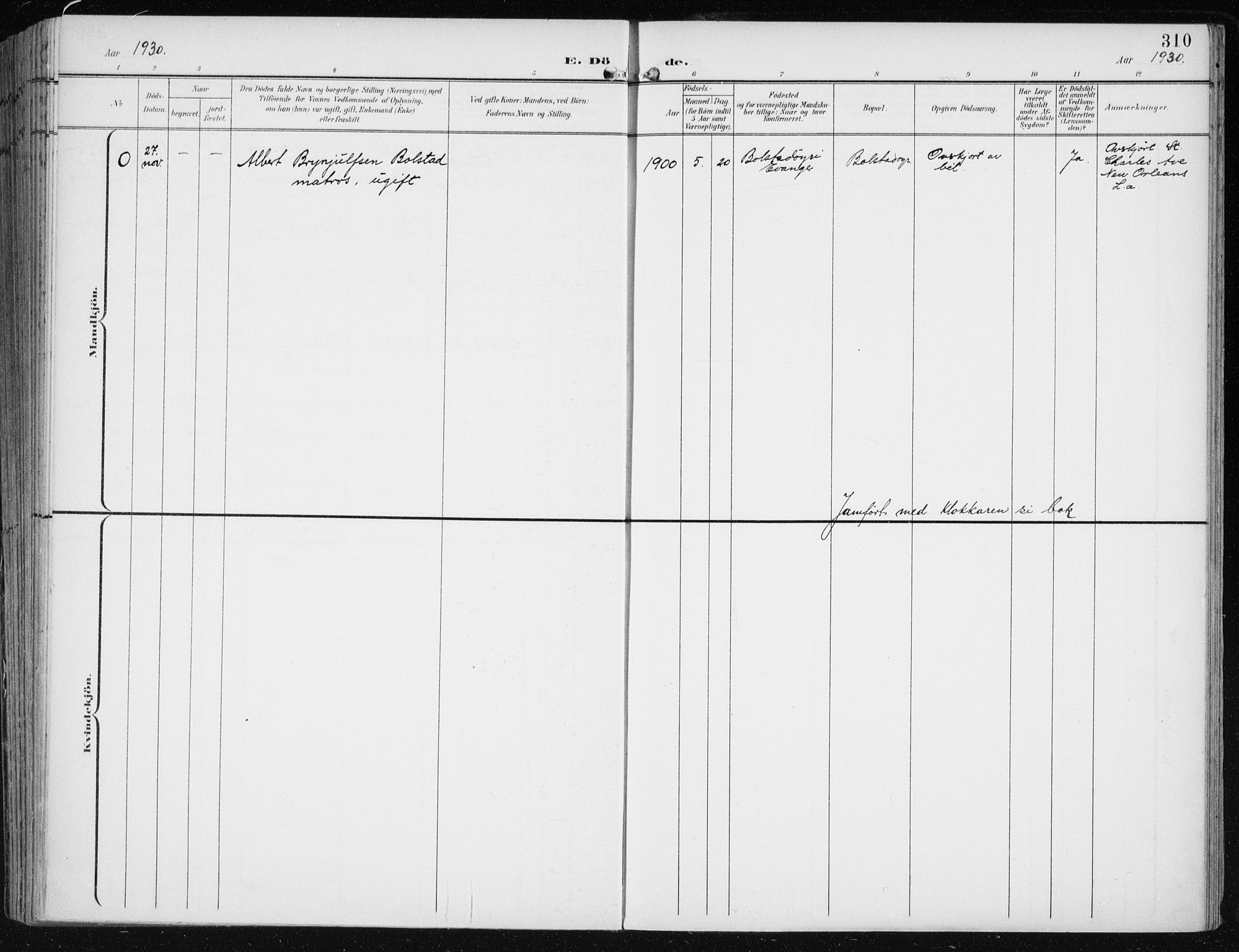 Evanger sokneprestembete, AV/SAB-A-99924: Parish register (official) no. A  3, 1900-1930, p. 310