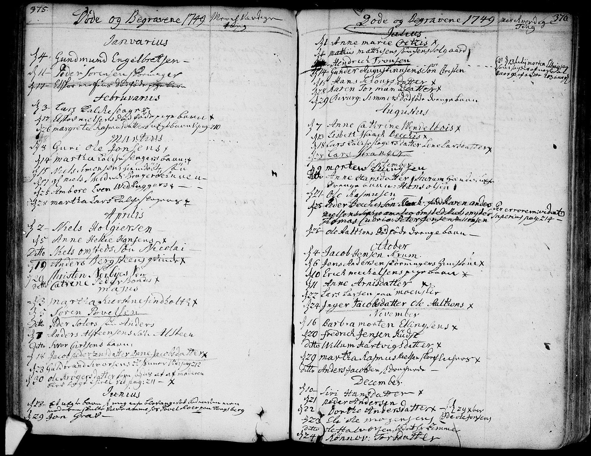Bragernes kirkebøker, SAKO/A-6/F/Fa/L0004: Parish register (official) no. I 4, 1734-1759, p. 375-376