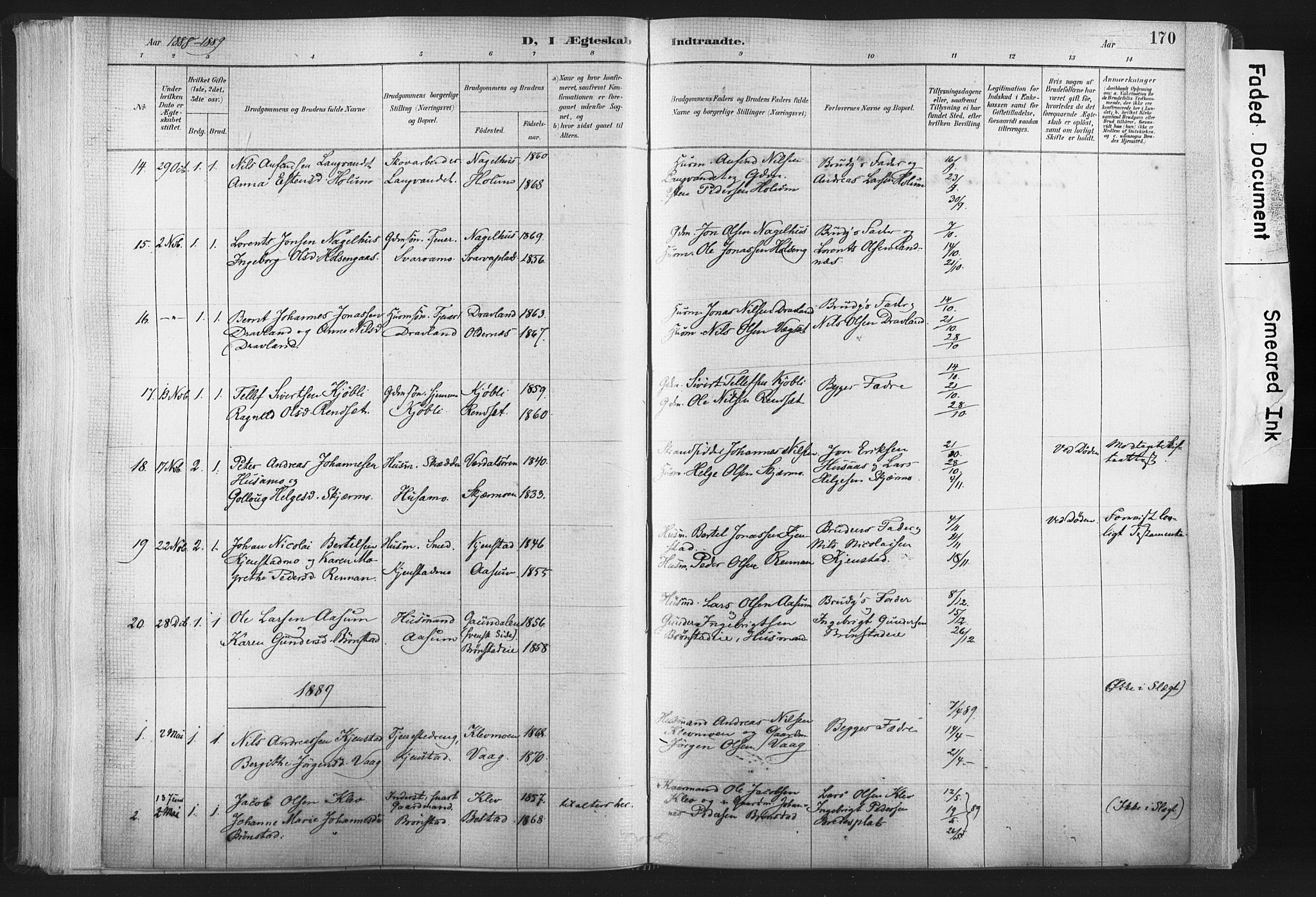 Ministerialprotokoller, klokkerbøker og fødselsregistre - Nord-Trøndelag, SAT/A-1458/749/L0474: Parish register (official) no. 749A08, 1887-1903, p. 170