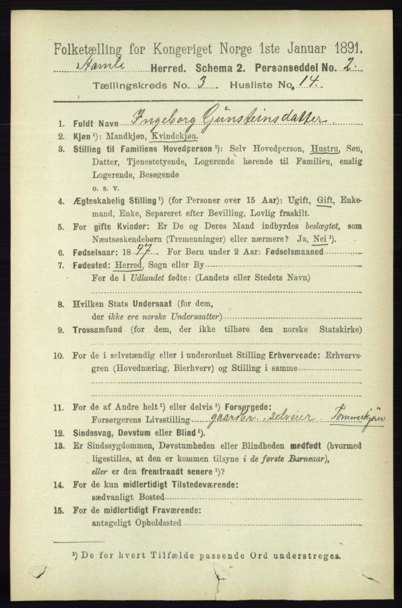 RA, 1891 census for 0929 Åmli, 1891, p. 400