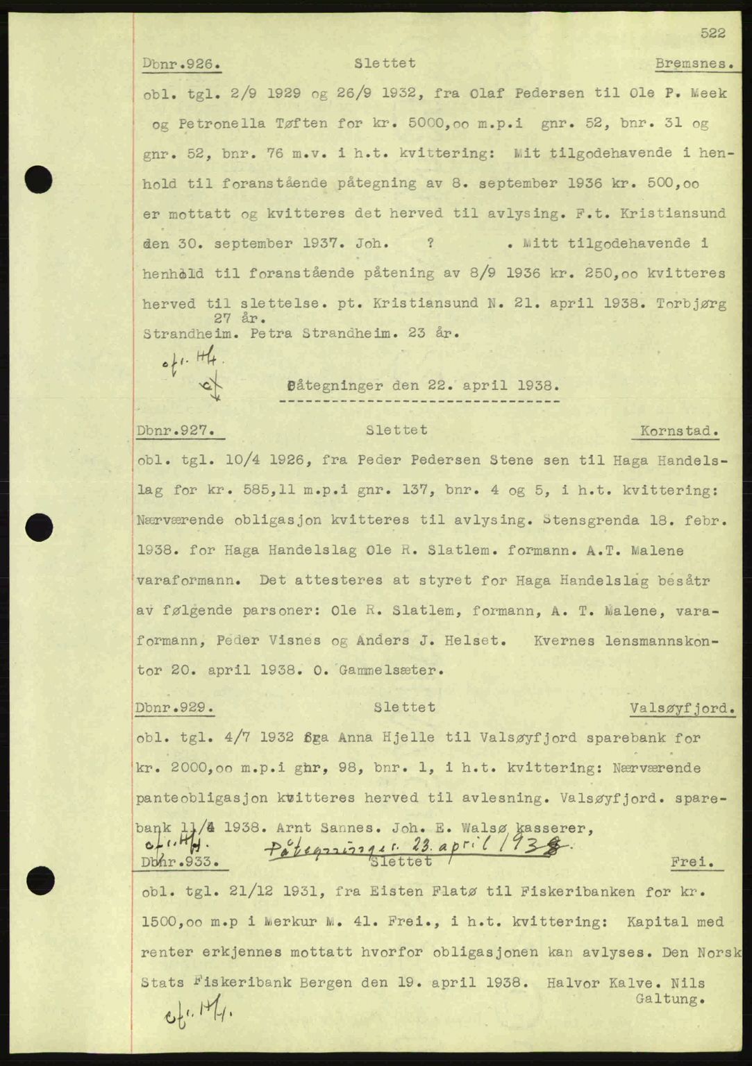 Nordmøre sorenskriveri, AV/SAT-A-4132/1/2/2Ca: Mortgage book no. C80, 1936-1939, Diary no: : 926/1938