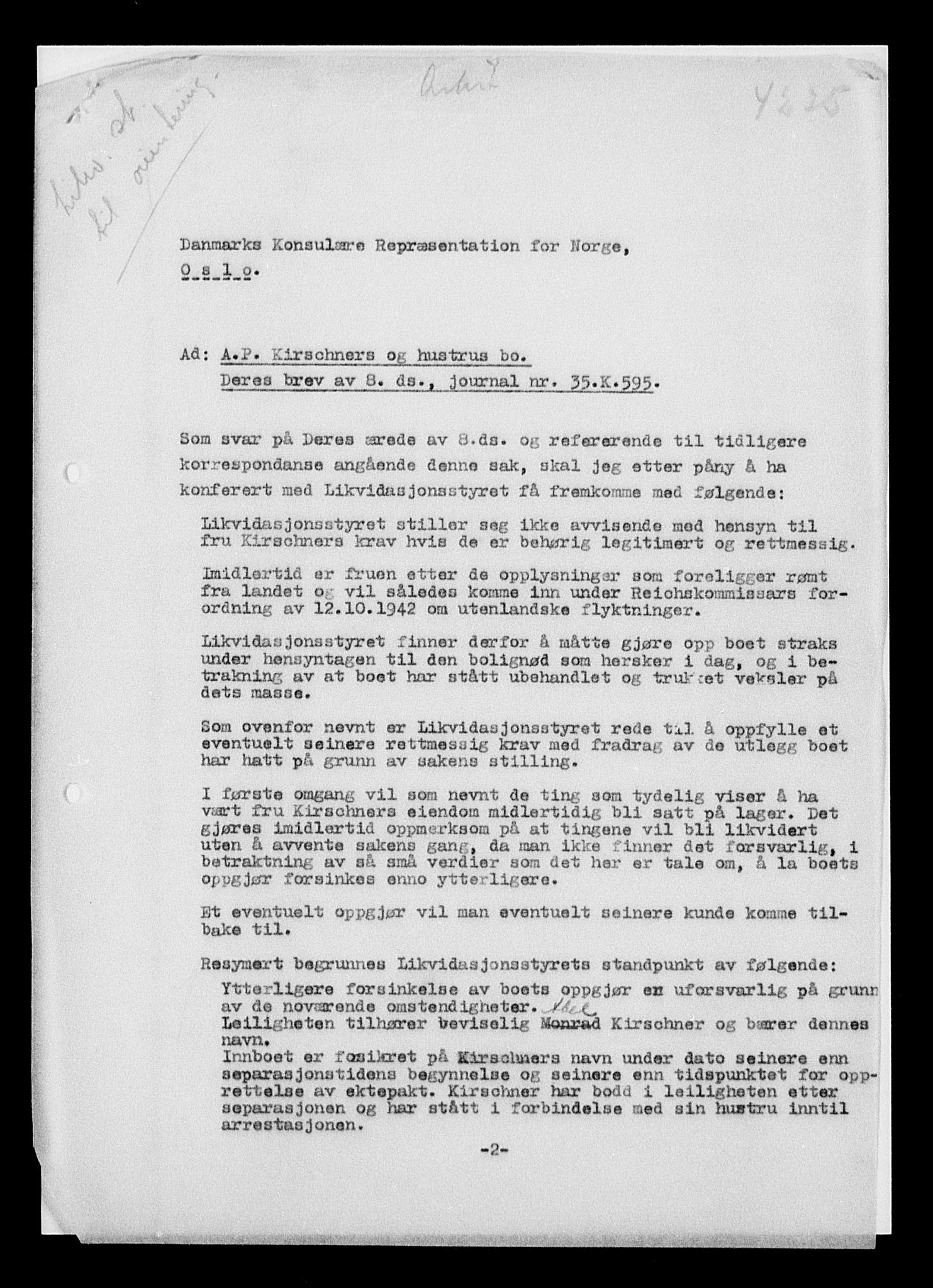 Justisdepartementet, Tilbakeføringskontoret for inndratte formuer, AV/RA-S-1564/H/Hc/Hcc/L0951: --, 1945-1947, p. 499