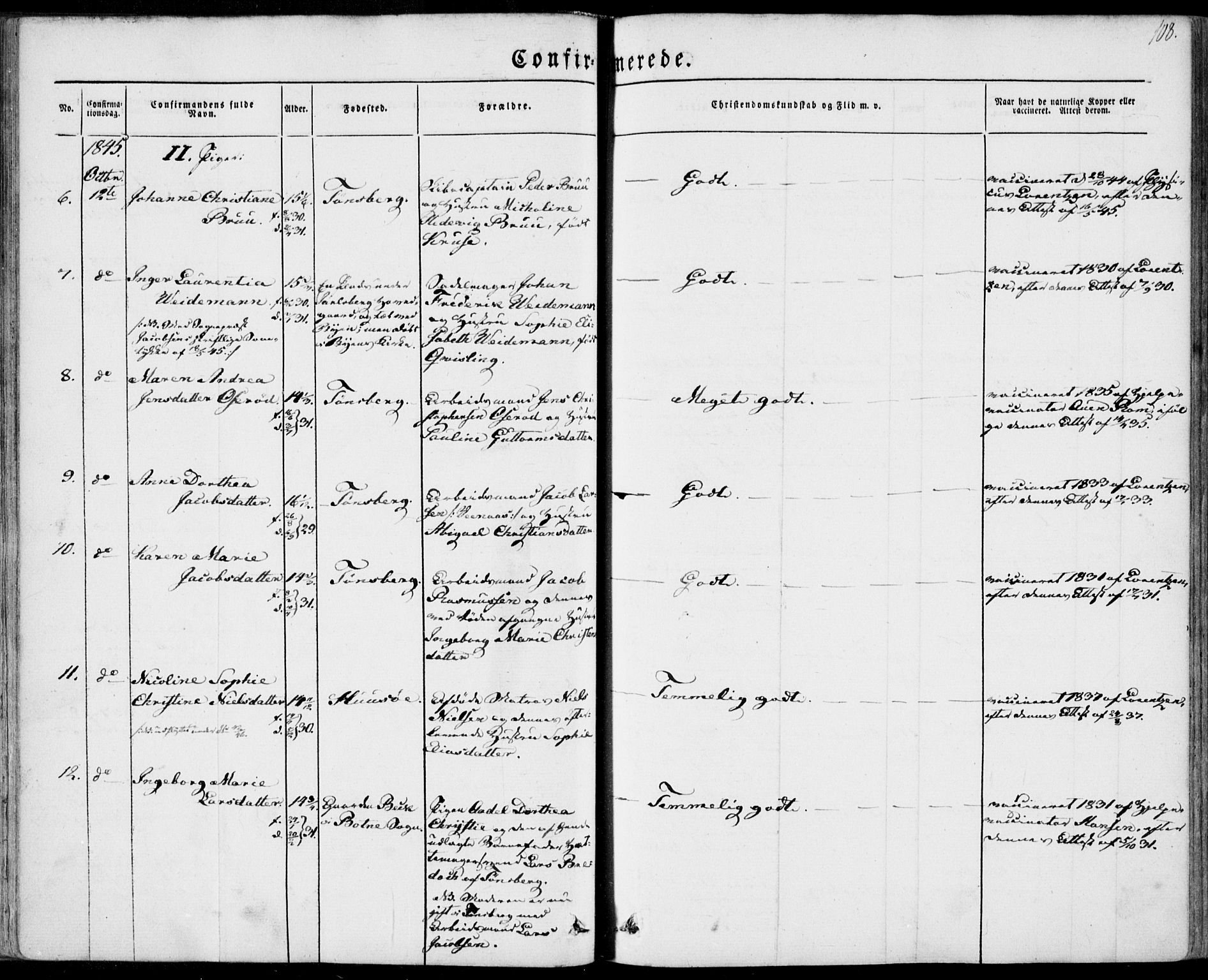 Tønsberg kirkebøker, SAKO/A-330/F/Fa/L0007: Parish register (official) no. I 7, 1845-1854, p. 108