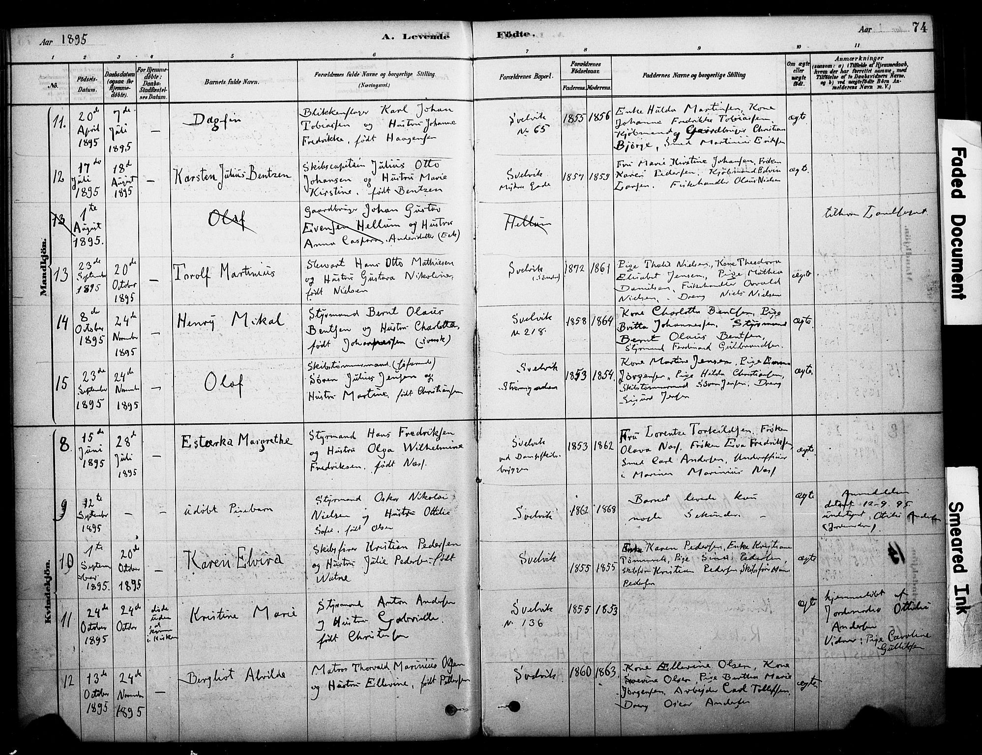 Strømm kirkebøker, AV/SAKO-A-322/F/Fb/L0001: Parish register (official) no. II 1, 1878-1899, p. 74