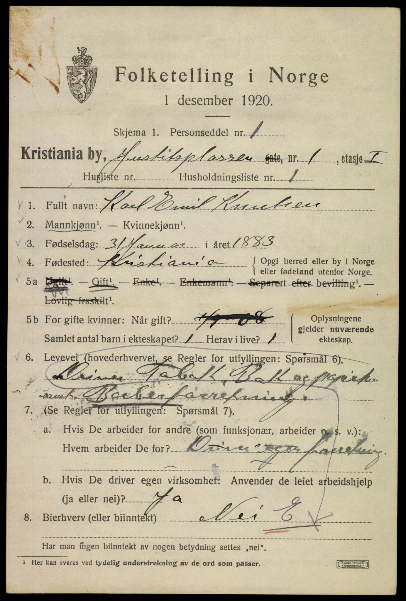 SAO, 1920 census for Kristiania, 1920, p. 325633