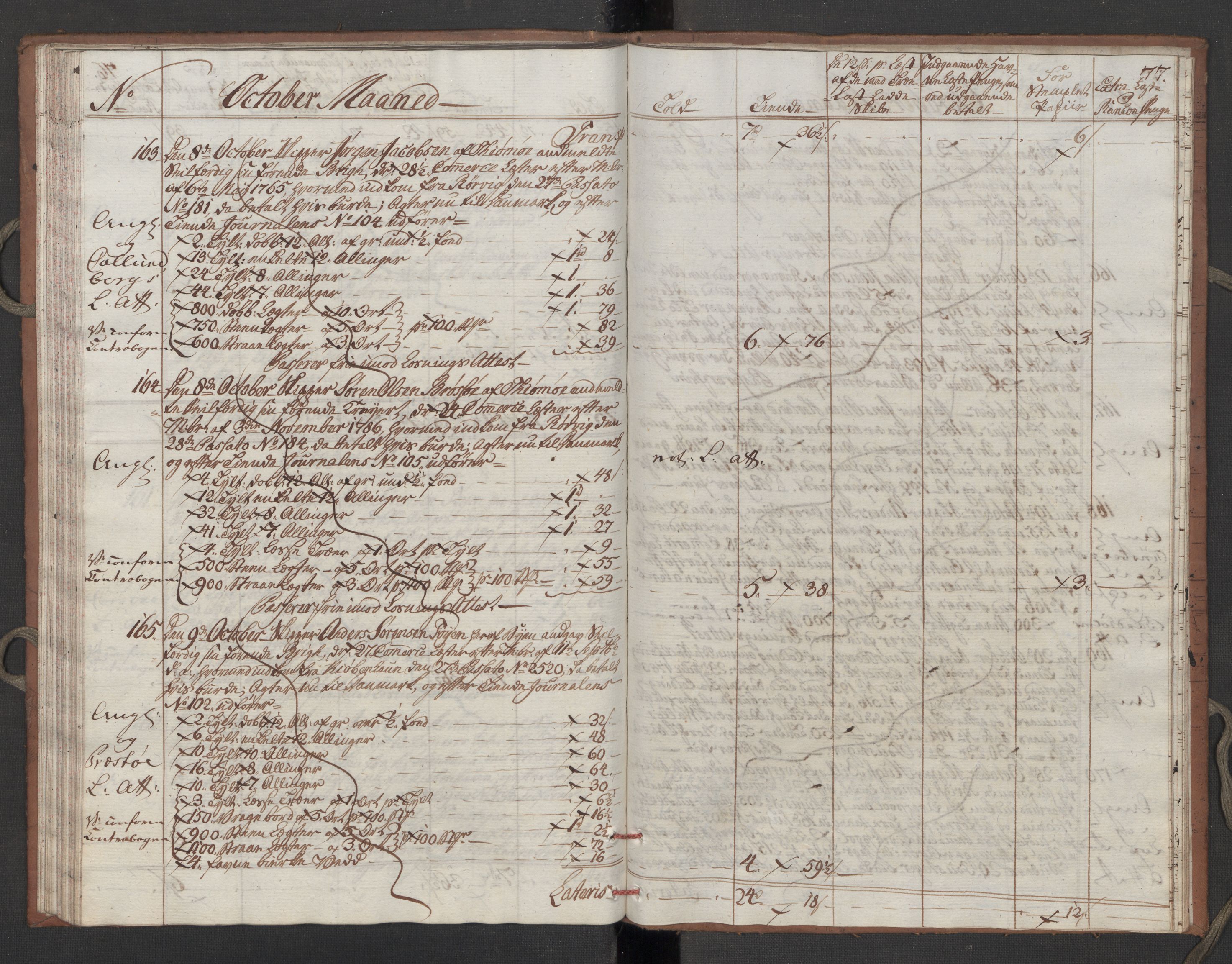 Generaltollkammeret, tollregnskaper, RA/EA-5490/R10/L0052/0002: Tollregnskaper Tønsberg / Utgående tollbok, 1790, p. 76b-77a