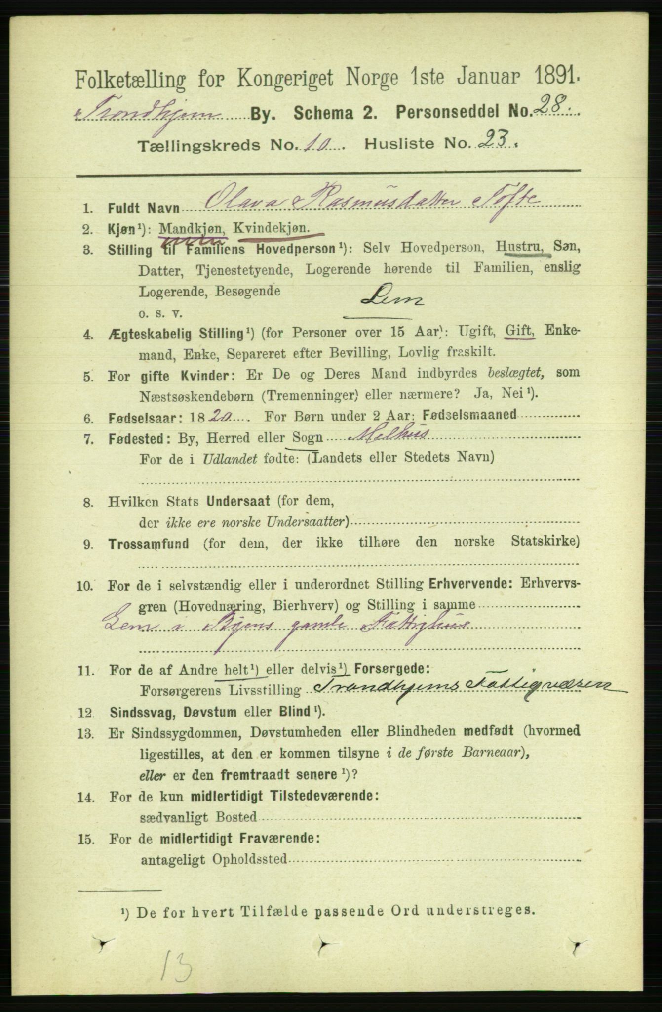 RA, 1891 census for 1601 Trondheim, 1891, p. 8849