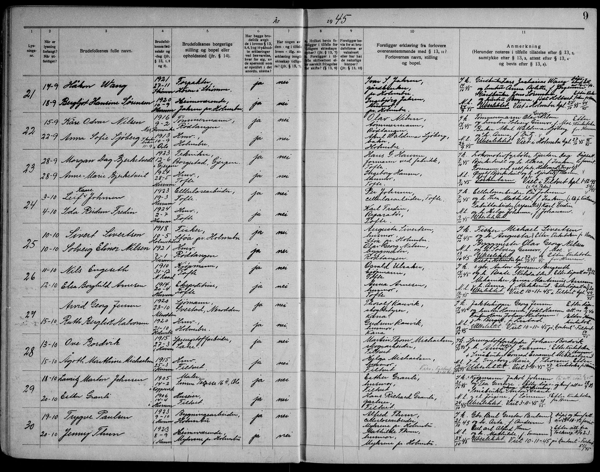 Hurum kirkebøker, AV/SAKO-A-229/H/Ha/L0002: Banns register no. 2, 1942-1969, p. 9