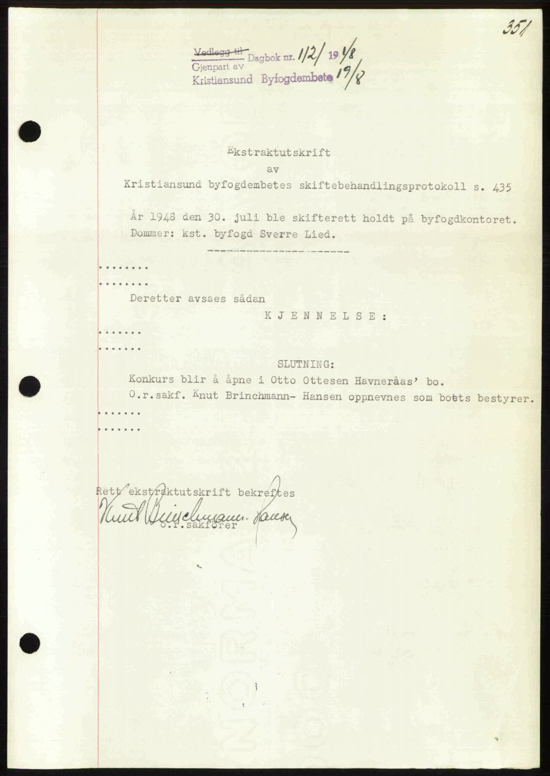 Kristiansund byfogd, AV/SAT-A-4587/A/27: Mortgage book no. 44, 1947-1948, Diary no: : 1121/1948