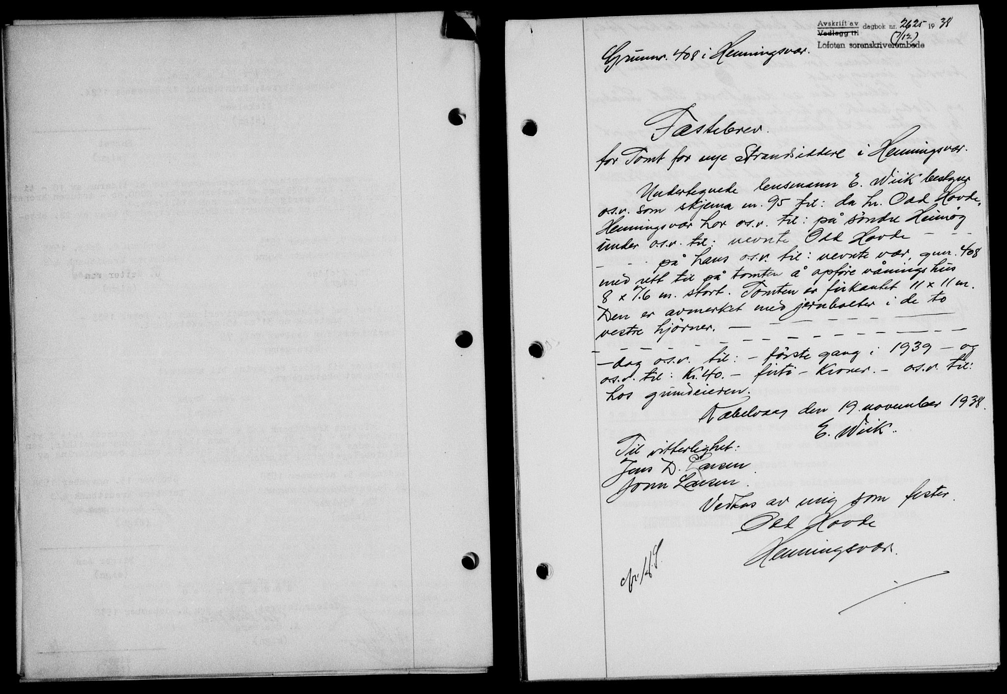 Lofoten sorenskriveri, SAT/A-0017/1/2/2C/L0005a: Mortgage book no. 5a, 1939-1939, Diary no: : 2625/1938