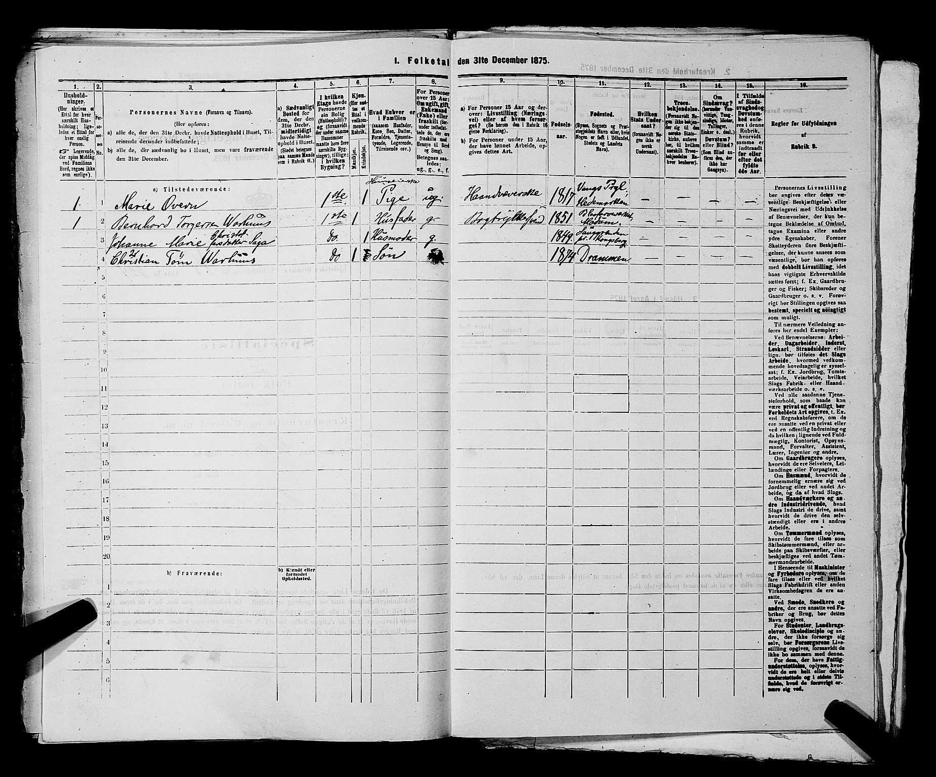 SAKO, 1875 census for 0602 Drammen, 1875, p. 1748