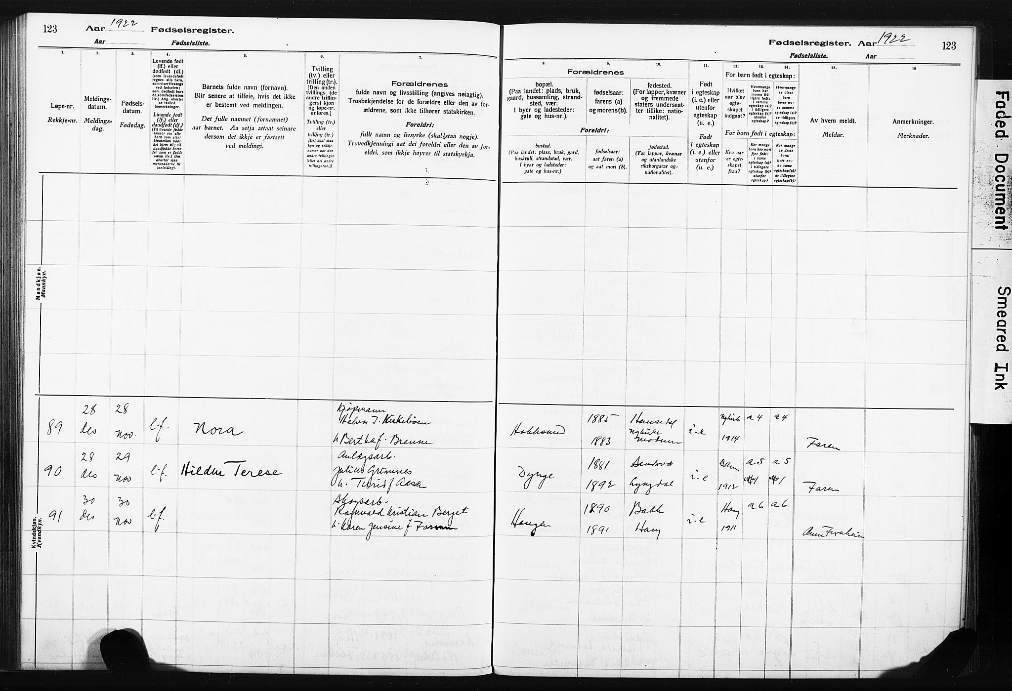 Eiker kirkebøker, AV/SAKO-A-4/J/Ja/L0001: Birth register no. I 1, 1916-1927, p. 123