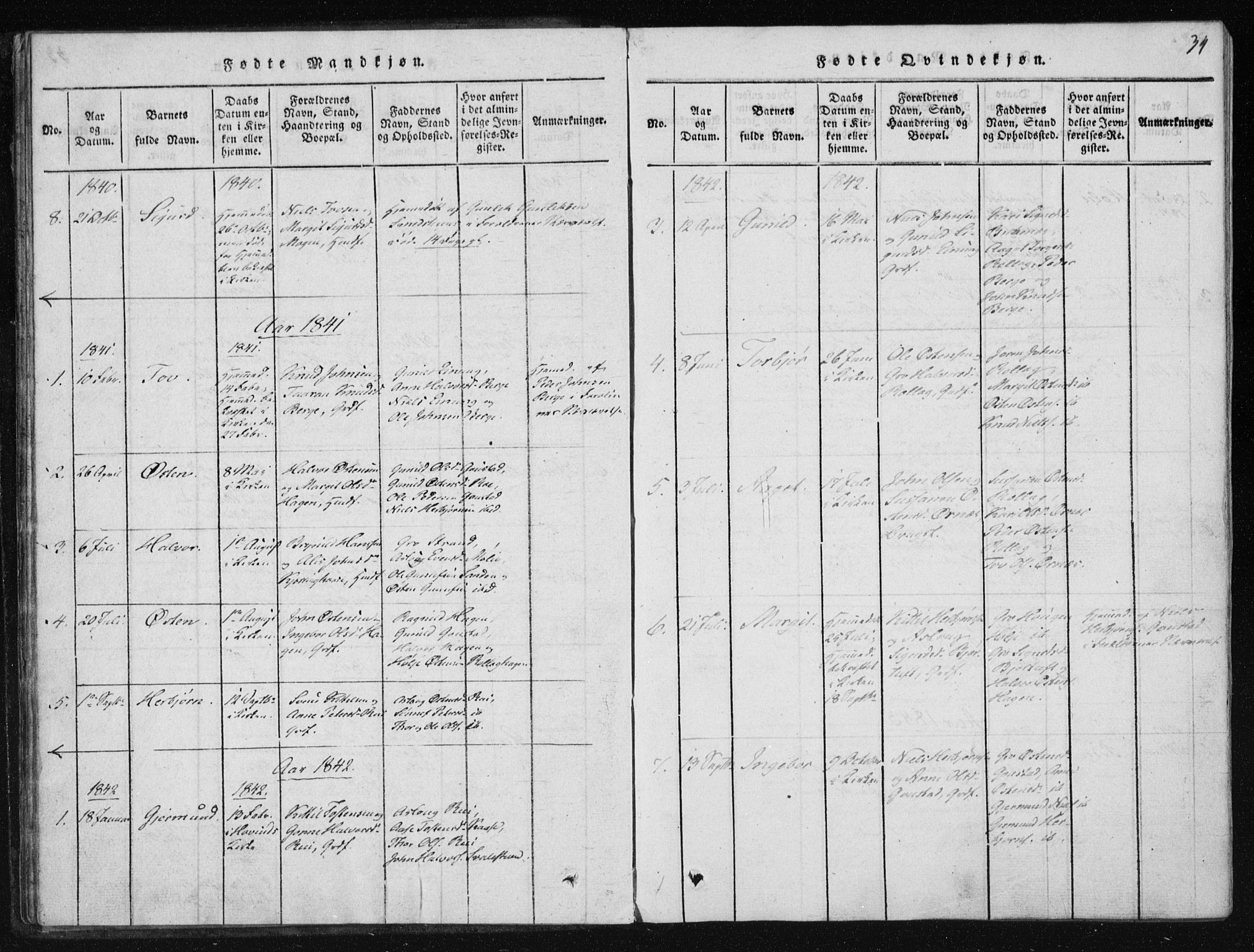 Tinn kirkebøker, SAKO/A-308/F/Fb/L0001: Parish register (official) no. II 1, 1815-1843, p. 34