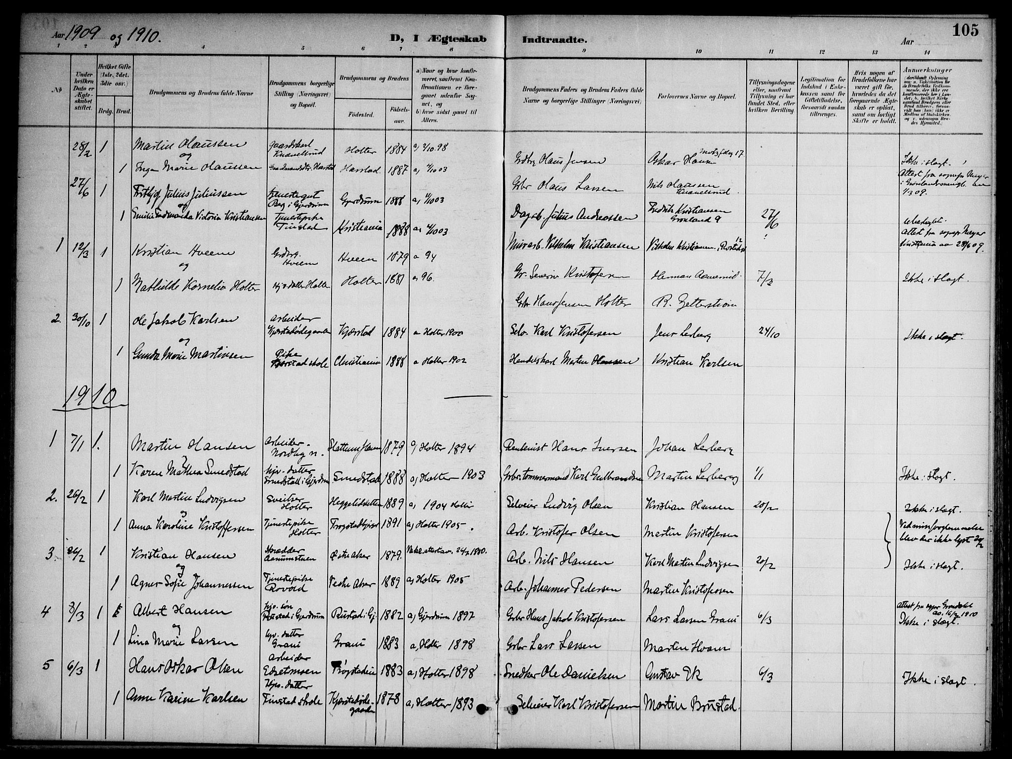 Nannestad prestekontor Kirkebøker, SAO/A-10414a/G/Gb/L0001: Parish register (copy) no. II 1, 1901-1917, p. 105