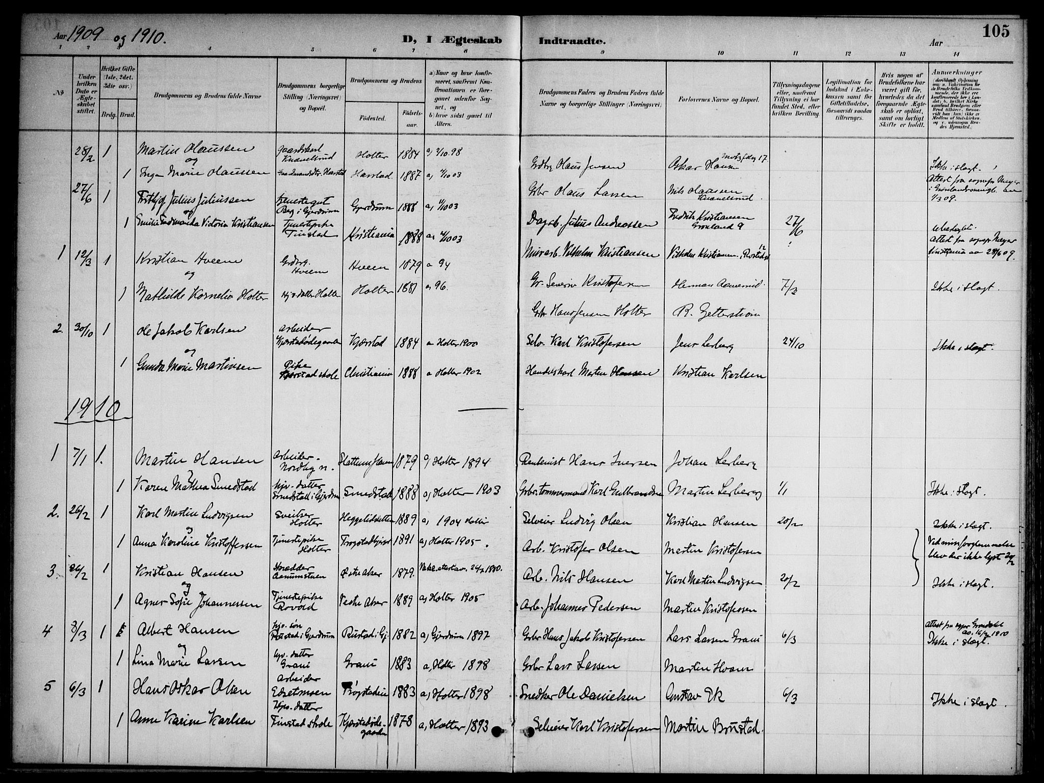 Nannestad prestekontor Kirkebøker, AV/SAO-A-10414a/G/Gb/L0001: Parish register (copy) no. II 1, 1901-1917, p. 105