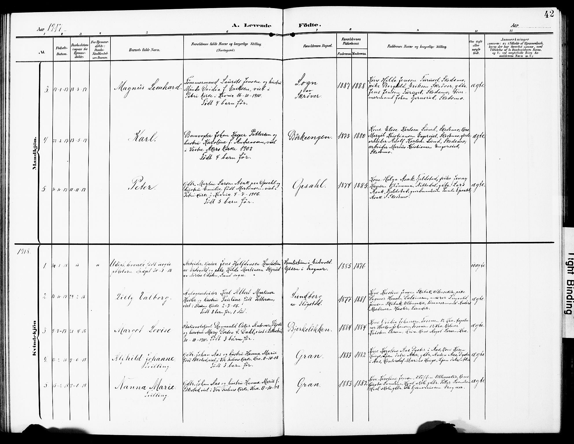 Sørum prestekontor Kirkebøker, AV/SAO-A-10303/G/Gb/L0001: Parish register (copy) no. II 1, 1907-1929, p. 42