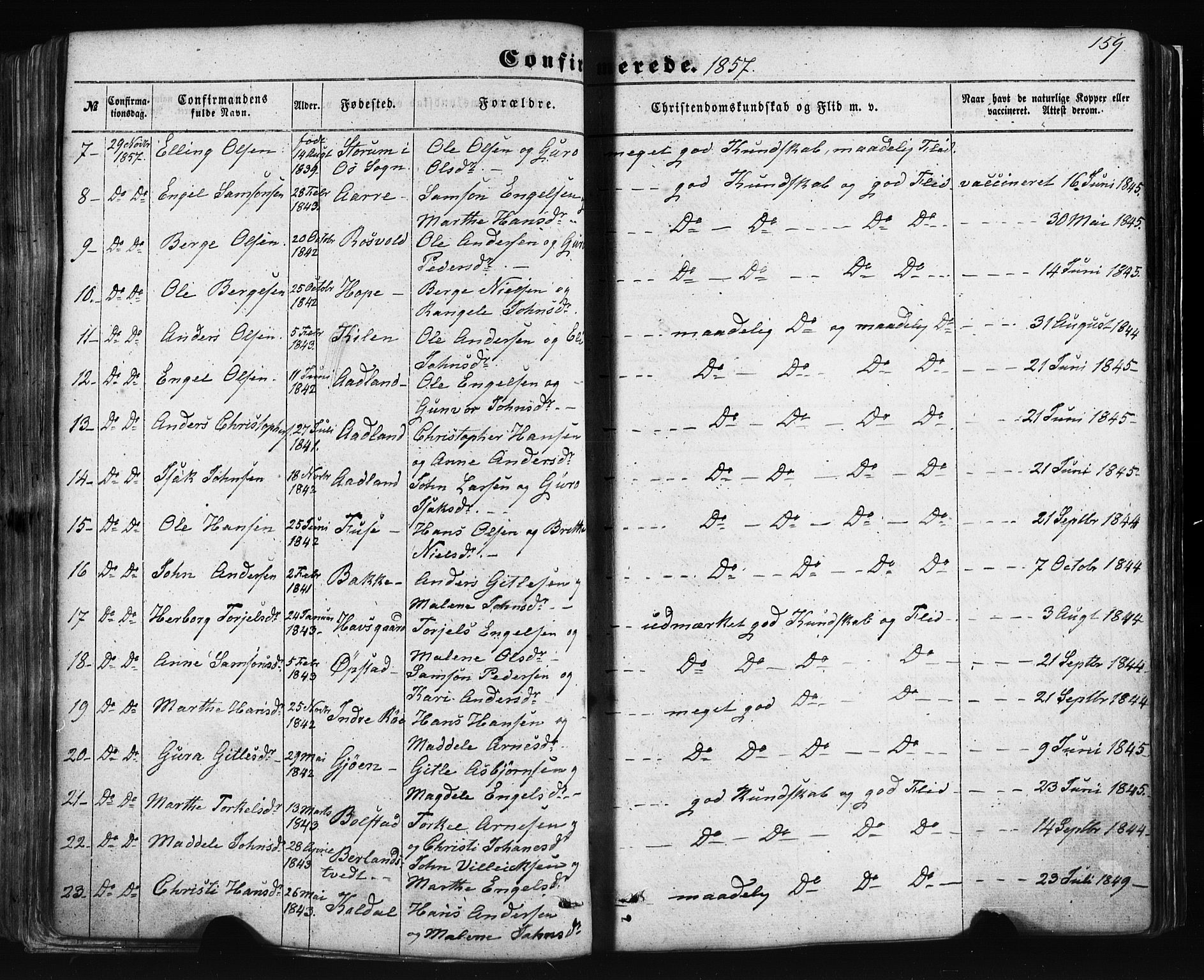 Fusa sokneprestembete, AV/SAB-A-75401/H/Haa: Parish register (official) no. A 1I, 1855-1879, p. 159