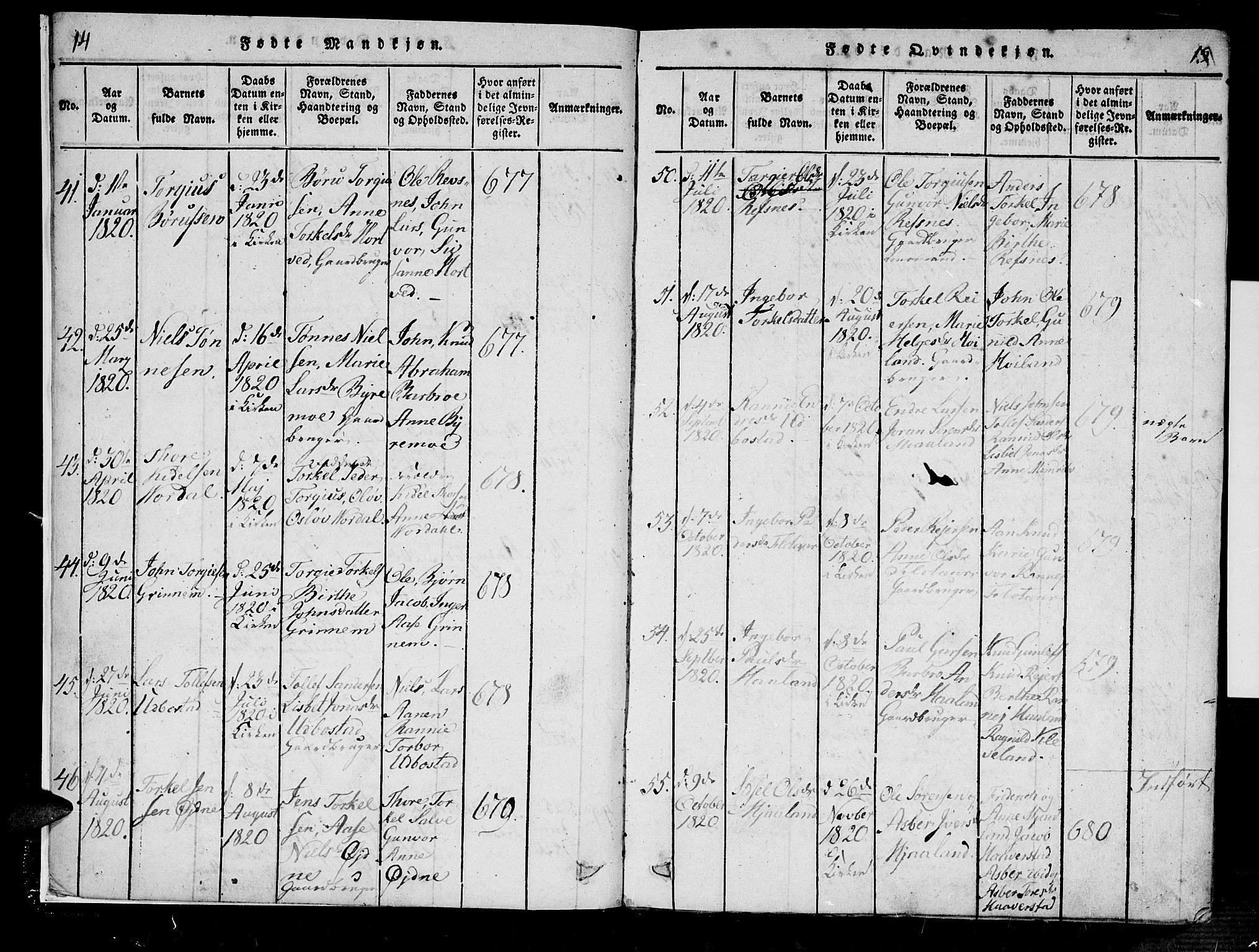 Bjelland sokneprestkontor, SAK/1111-0005/F/Fa/Fac/L0001: Parish register (official) no. A 1, 1815-1866, p. 14-15