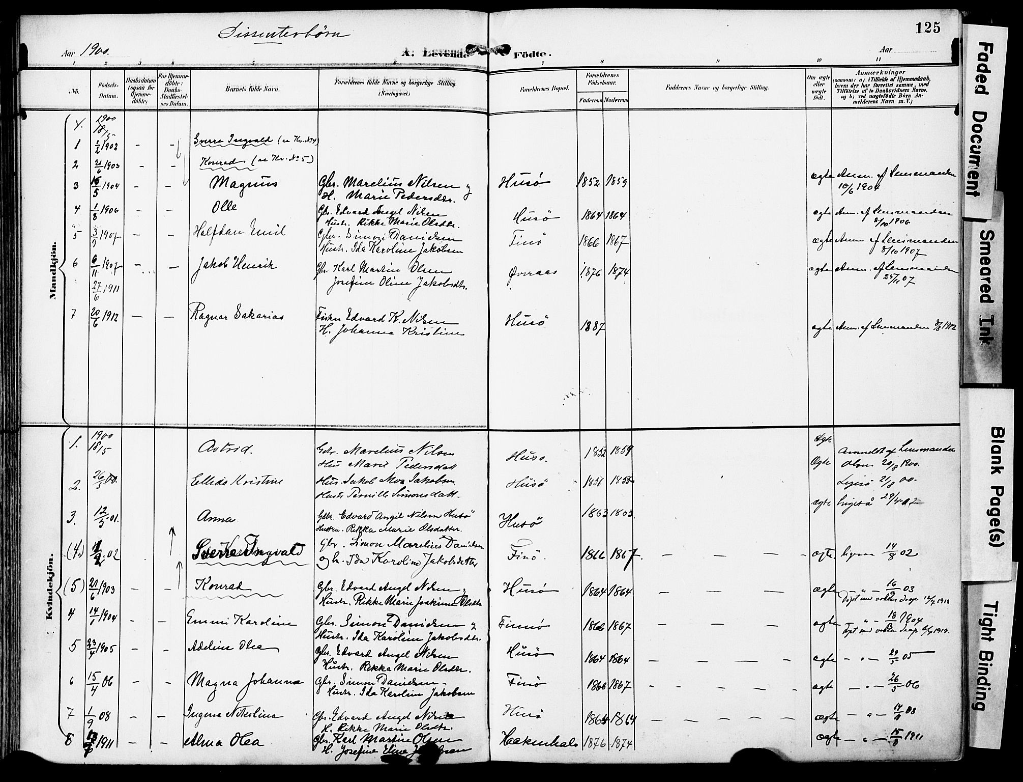 Ministerialprotokoller, klokkerbøker og fødselsregistre - Nordland, SAT/A-1459/859/L0848: Parish register (official) no. 859A08, 1900-1912, p. 125