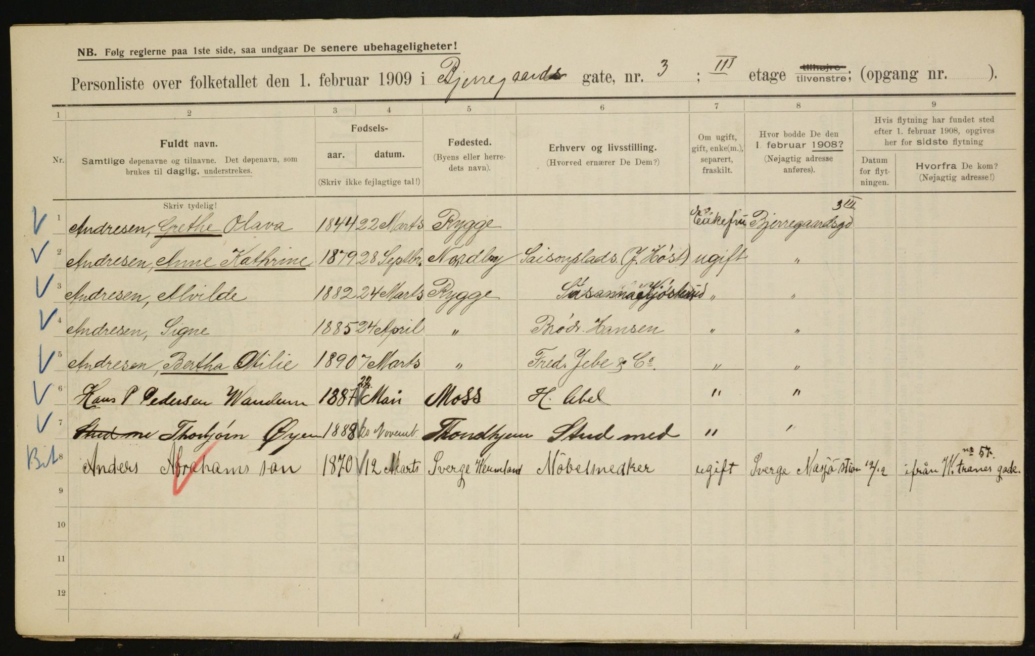 OBA, Municipal Census 1909 for Kristiania, 1909, p. 5153