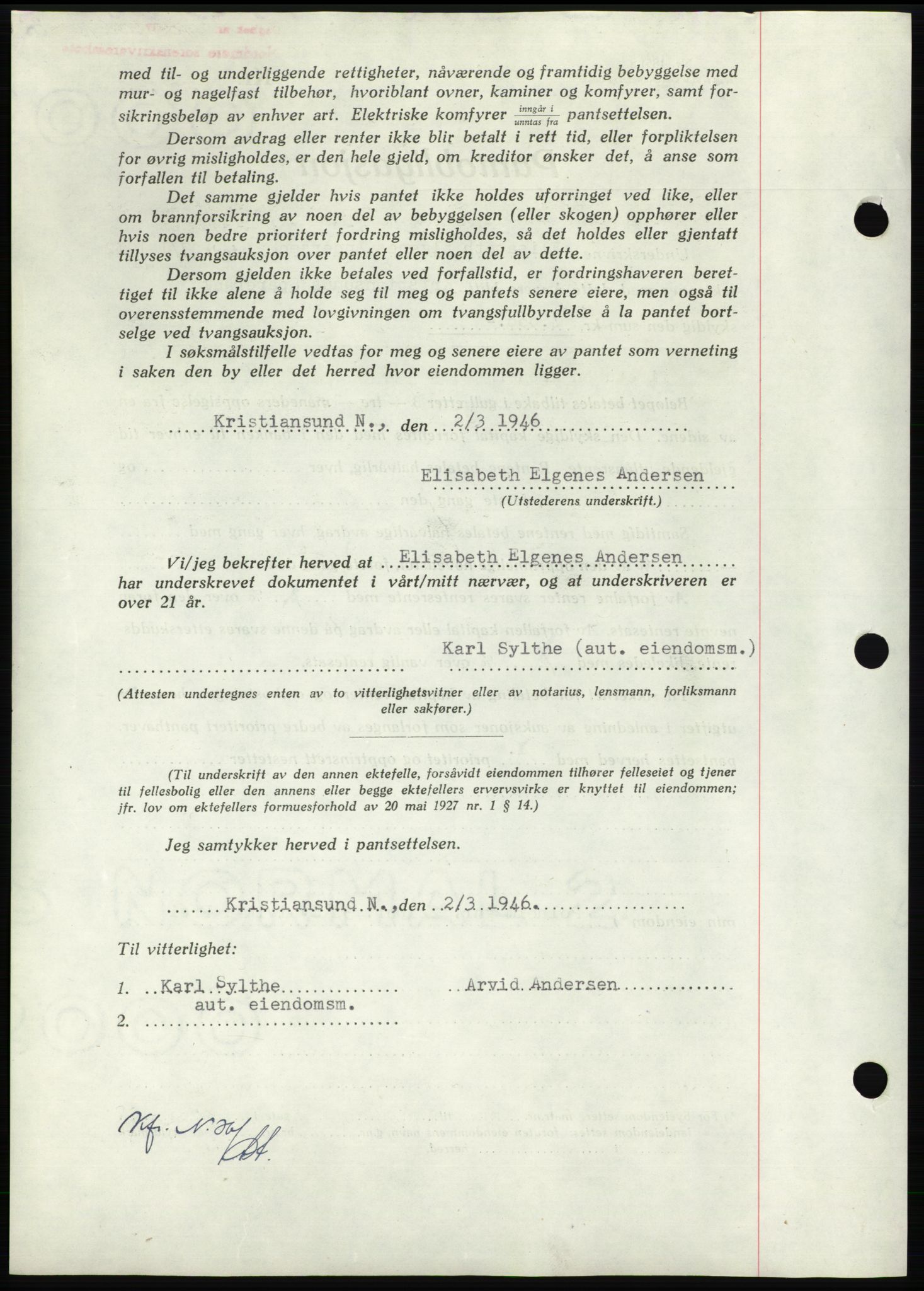 Nordmøre sorenskriveri, AV/SAT-A-4132/1/2/2Ca: Mortgage book no. B94, 1946-1946, Diary no: : 710/1946