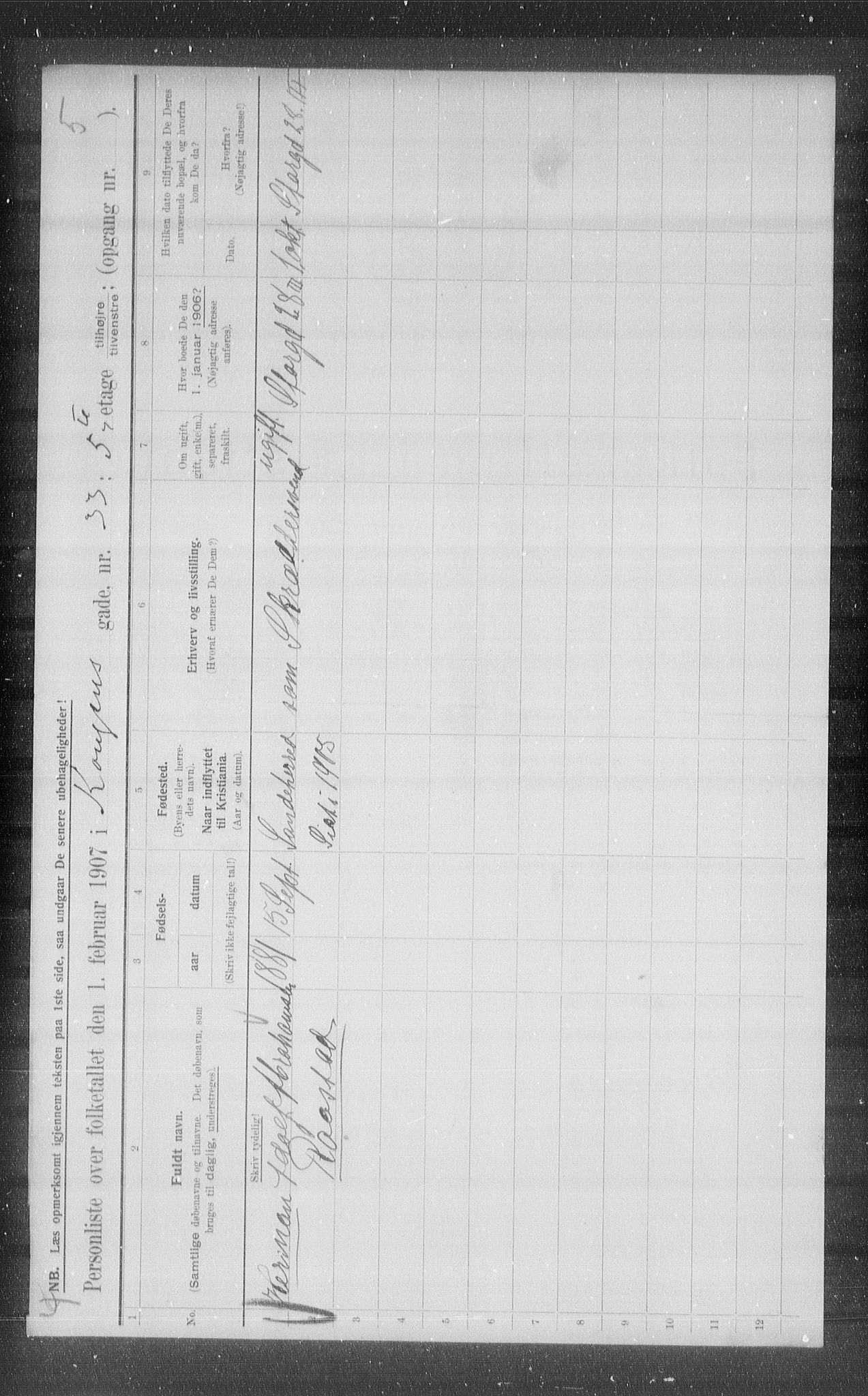 OBA, Municipal Census 1907 for Kristiania, 1907, p. 26832