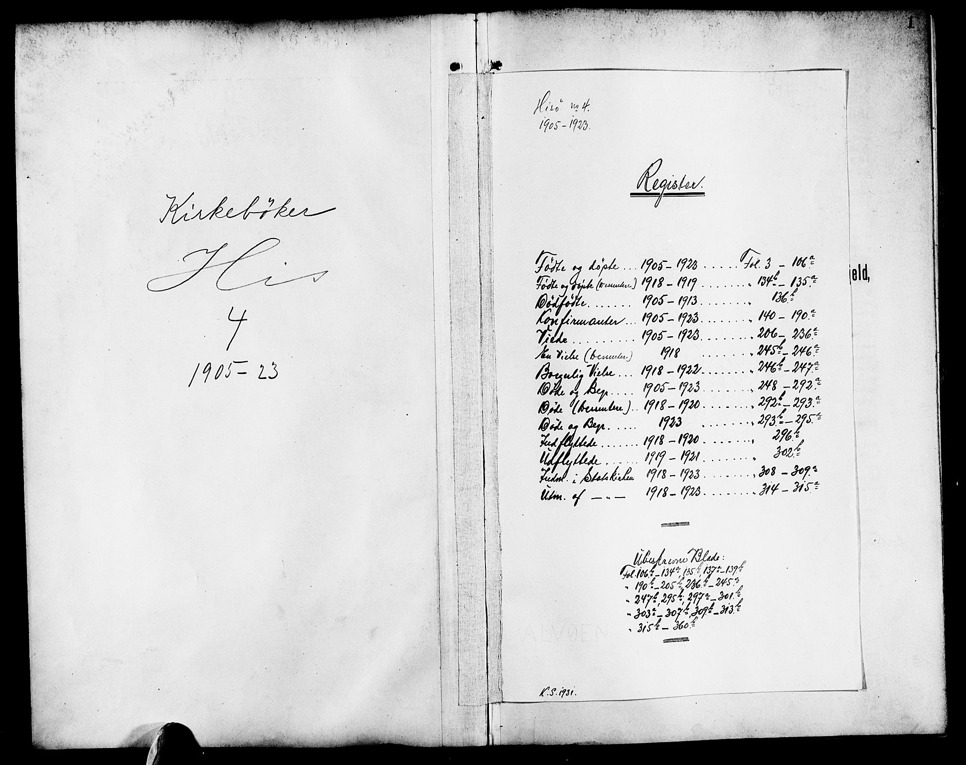 Hisøy sokneprestkontor, SAK/1111-0020/F/Fb/L0004: Parish register (copy) no. B 4, 1905-1923, p. 1