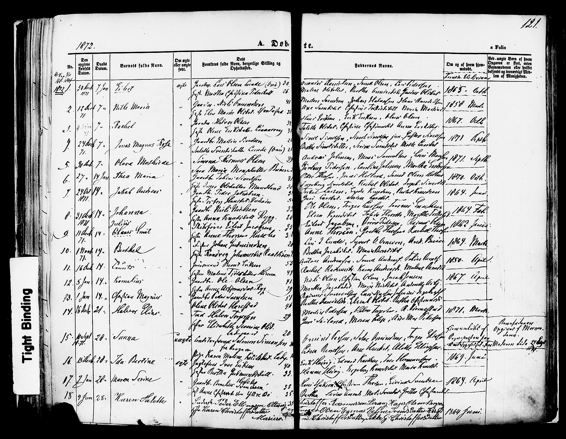 Hetland sokneprestkontor, SAST/A-101826/30/30BA/L0003: Parish register (official) no. A 3, 1862-1876, p. 121