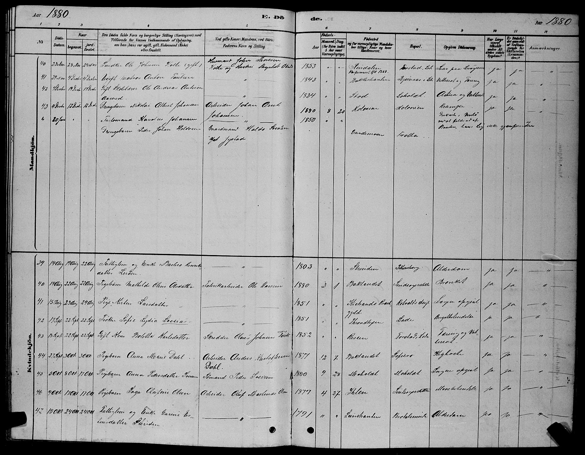 Ministerialprotokoller, klokkerbøker og fødselsregistre - Sør-Trøndelag, AV/SAT-A-1456/606/L0312: Parish register (copy) no. 606C08, 1878-1894