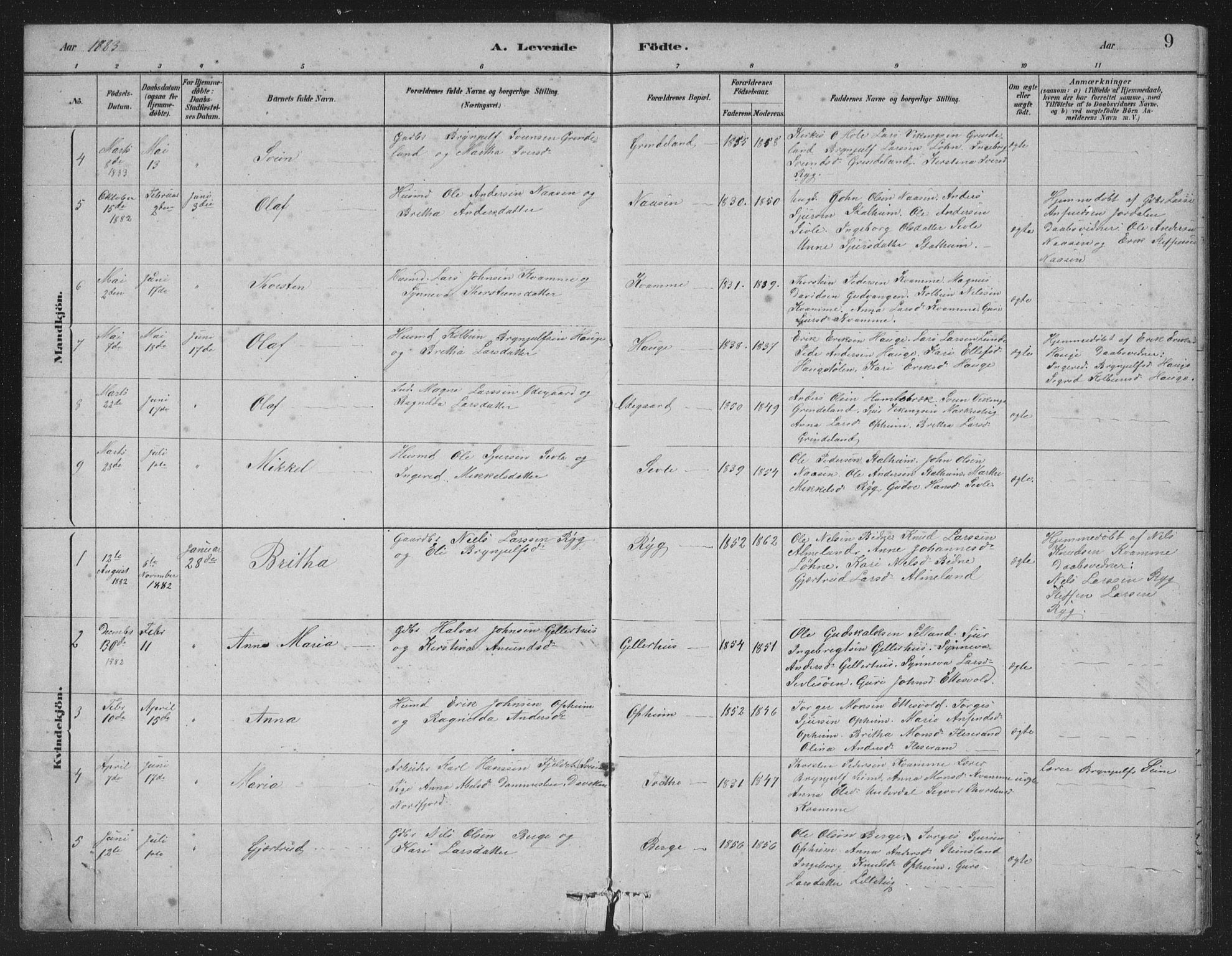Vossestrand Sokneprestembete, SAB/A-79101/H/Hab: Parish register (copy) no. A 2, 1880-1902, p. 9