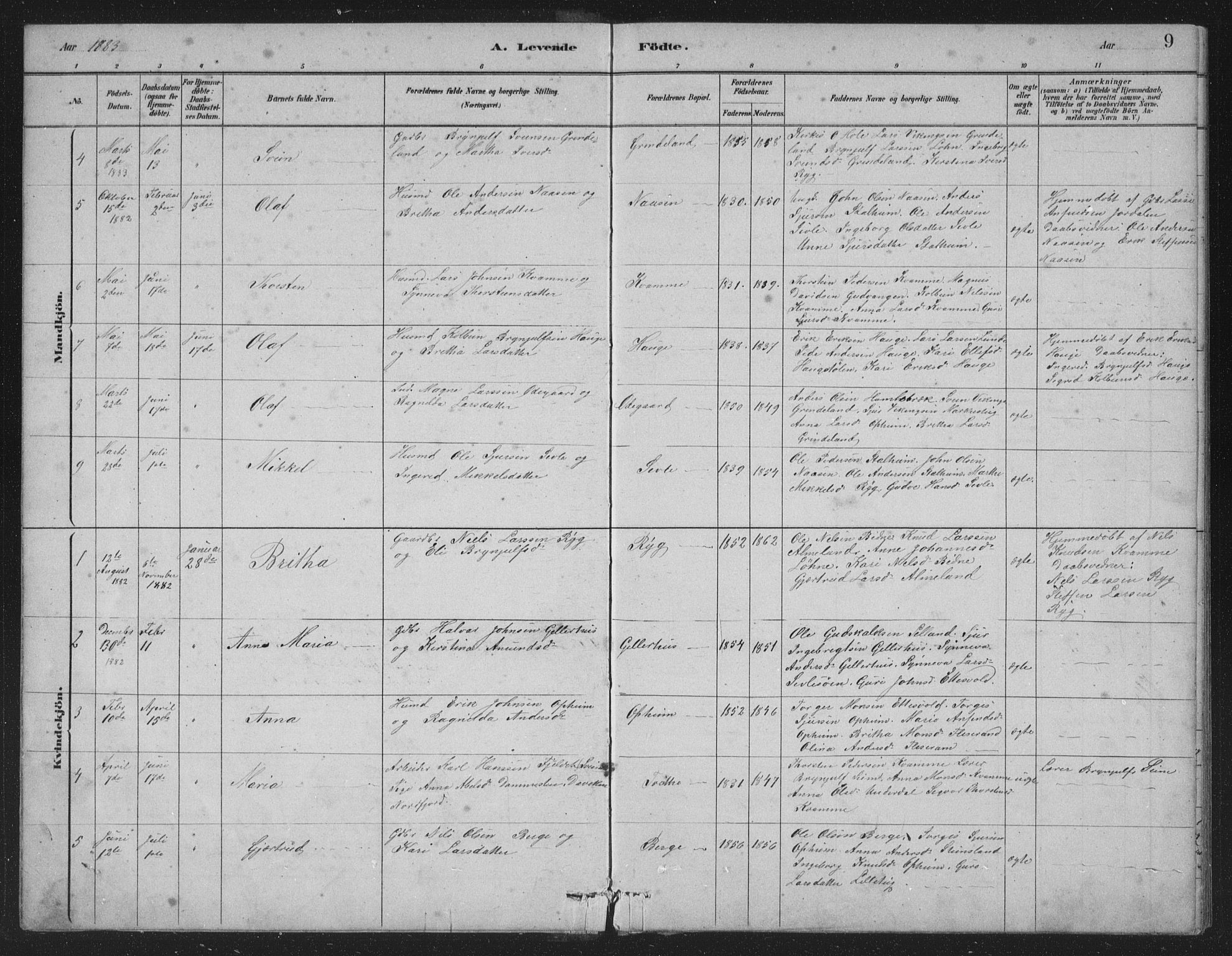 Vossestrand Sokneprestembete, AV/SAB-A-79101/H/Hab: Parish register (copy) no. A 2, 1880-1902, p. 9