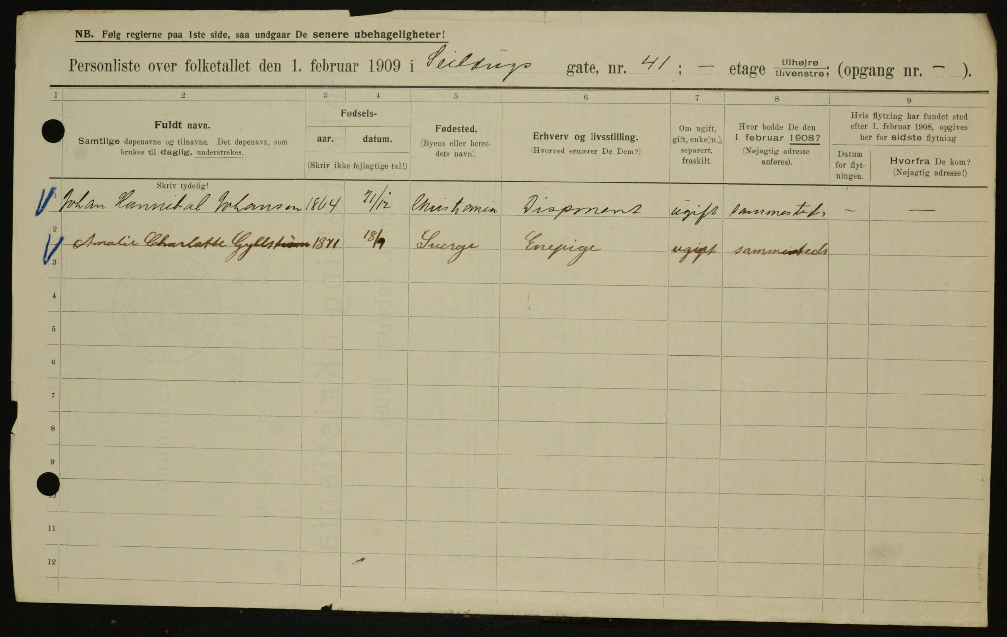 OBA, Municipal Census 1909 for Kristiania, 1909, p. 85876