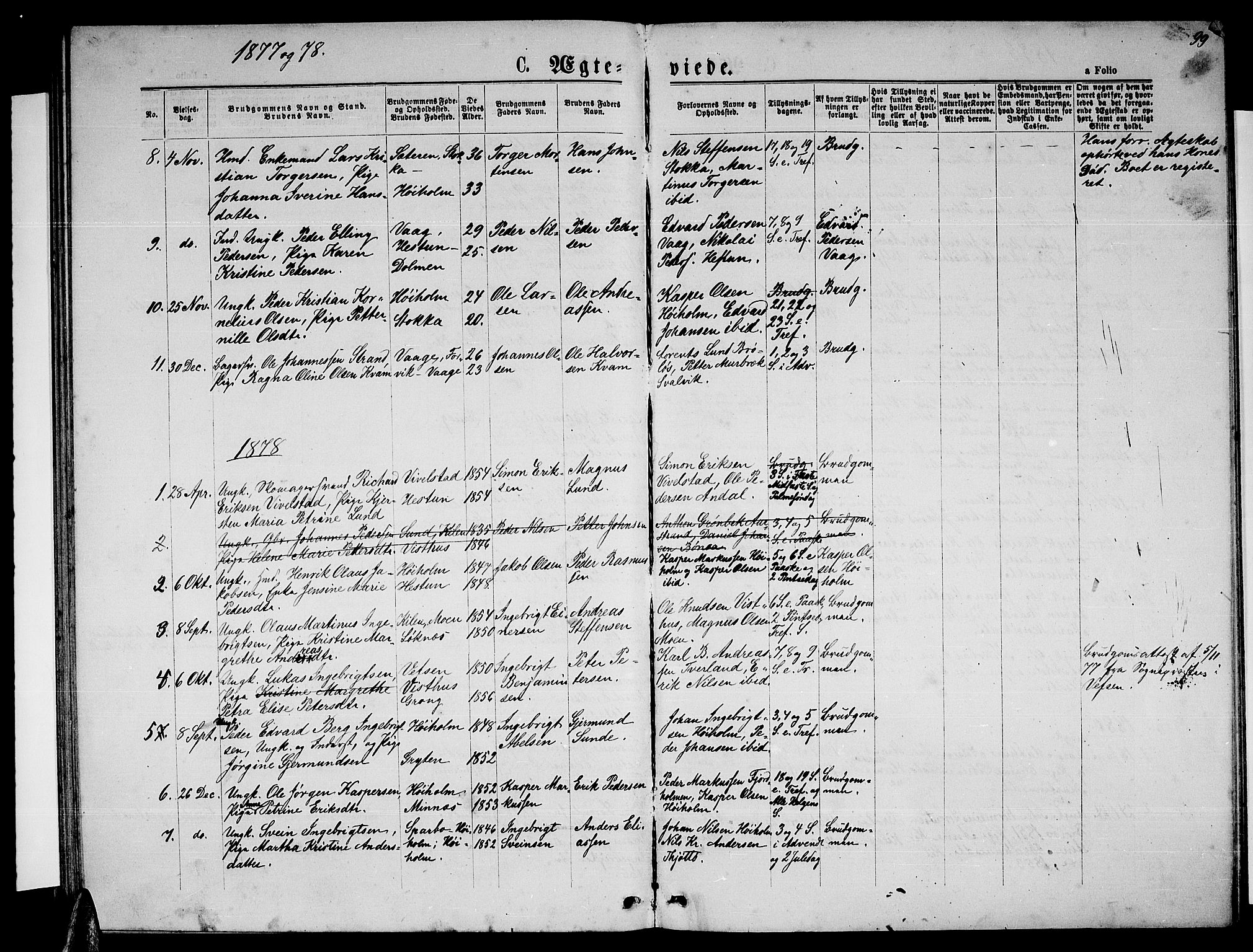 Ministerialprotokoller, klokkerbøker og fødselsregistre - Nordland, SAT/A-1459/819/L0276: Parish register (copy) no. 819C02, 1869-1887, p. 99