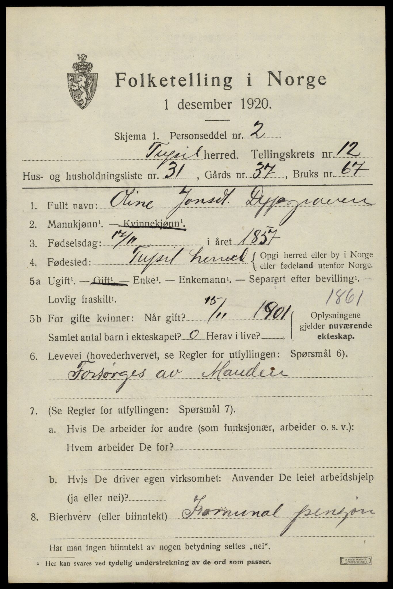 SAH, 1920 census for Trysil, 1920, p. 7549
