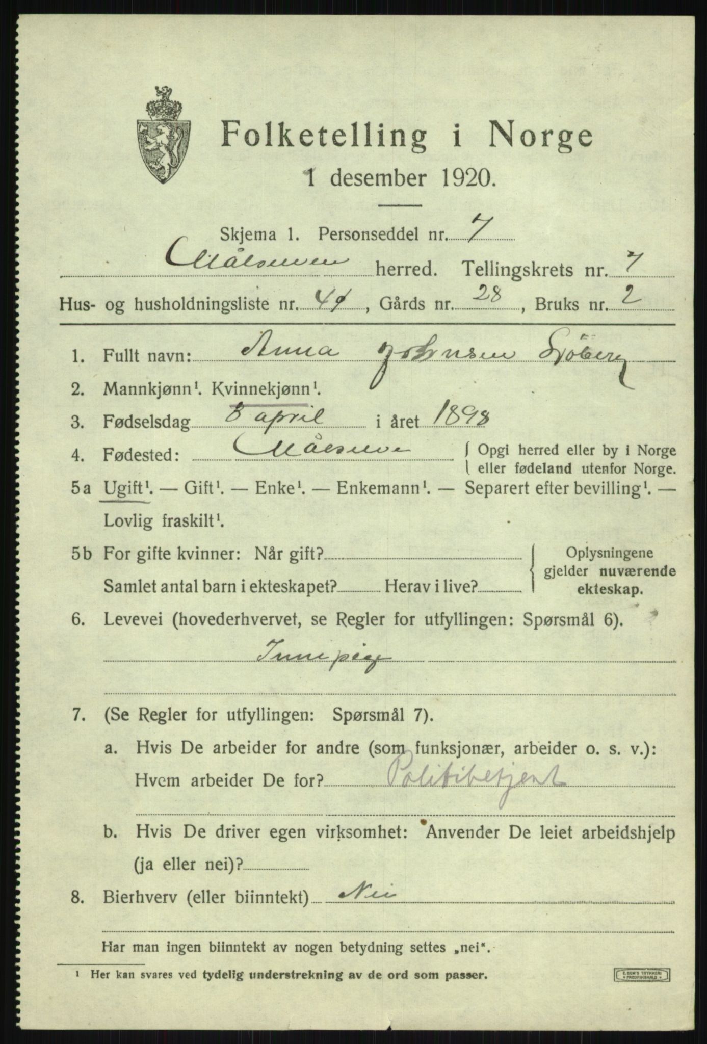 SATØ, 1920 census for Målselv, 1920, p. 4839