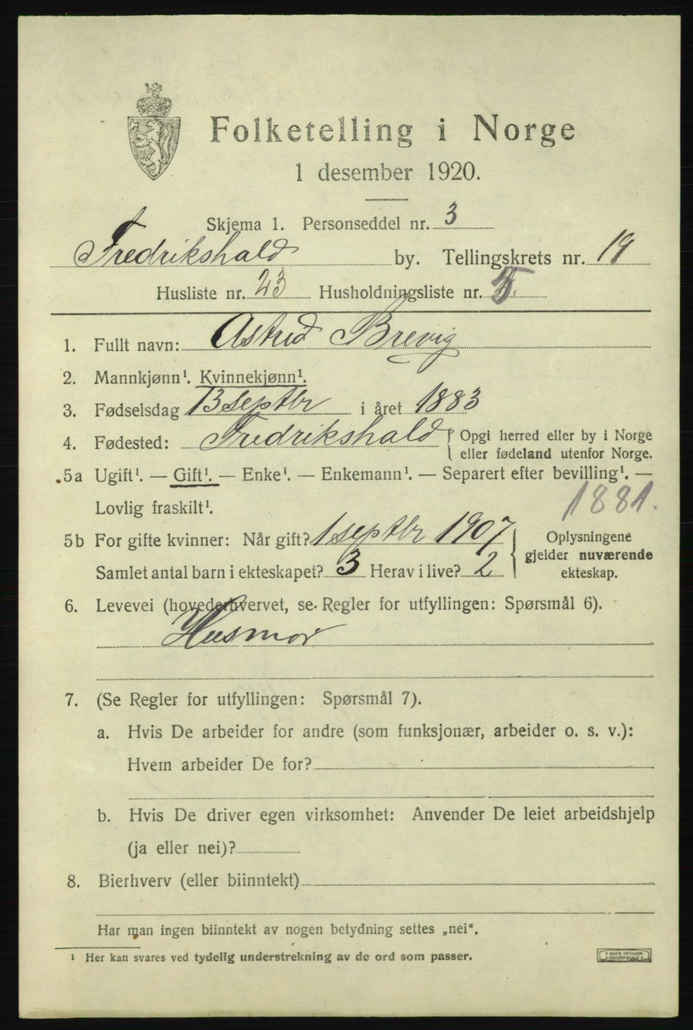 SAO, 1920 census for Fredrikshald, 1920, p. 28786