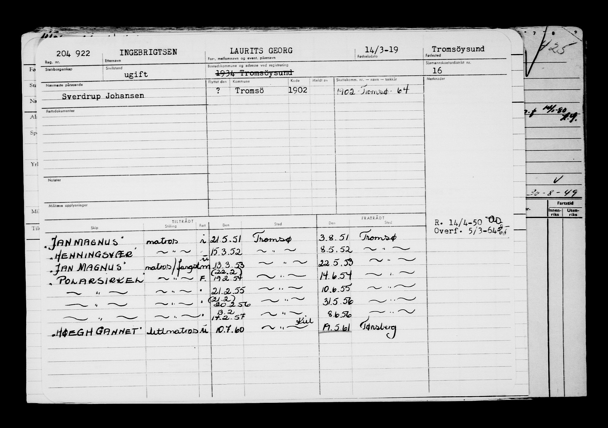 Direktoratet for sjømenn, AV/RA-S-3545/G/Gb/L0167: Hovedkort, 1919, p. 105