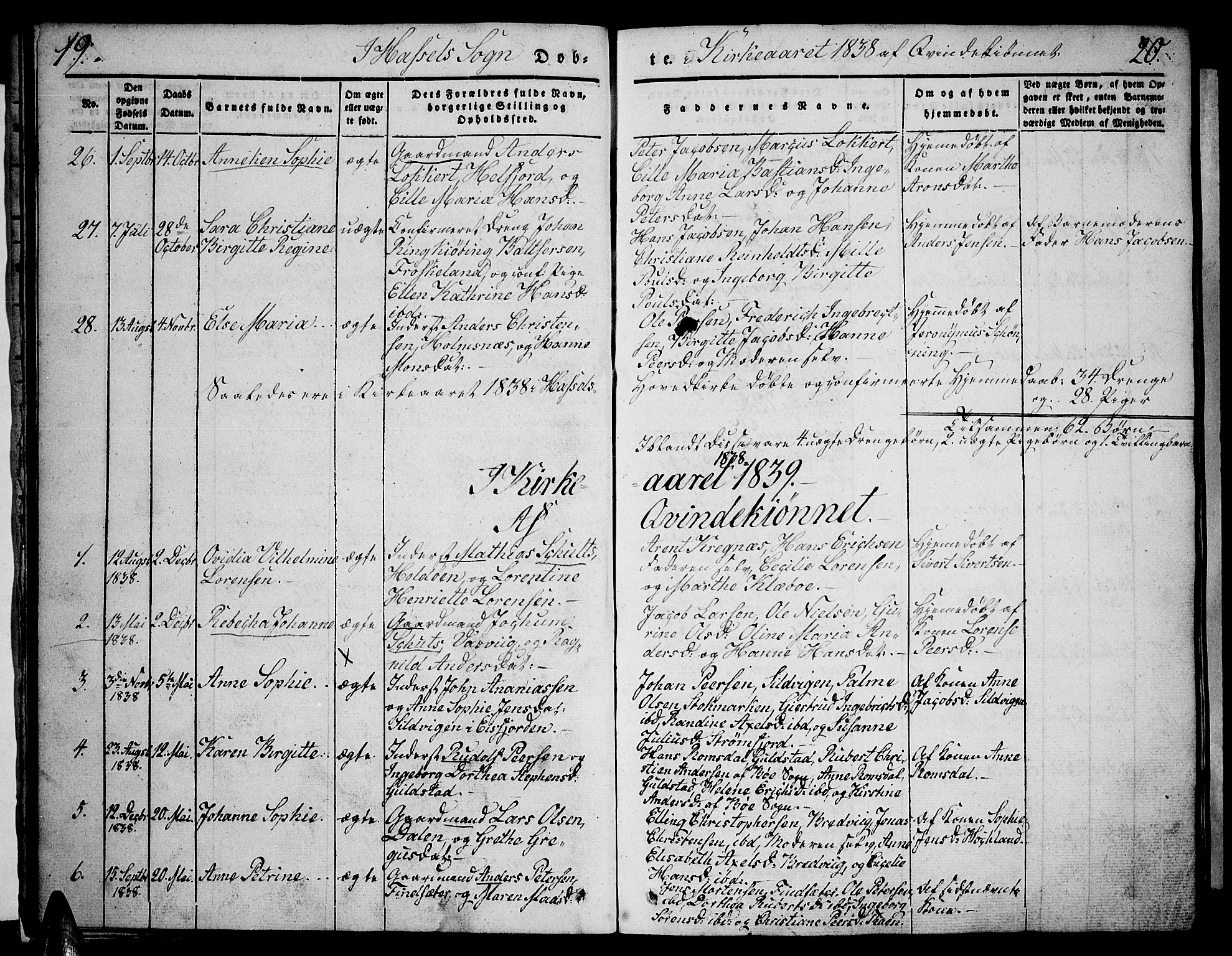 Ministerialprotokoller, klokkerbøker og fødselsregistre - Nordland, AV/SAT-A-1459/888/L1239: Parish register (official) no. 888A06 /1, 1837-1849, p. 19-20