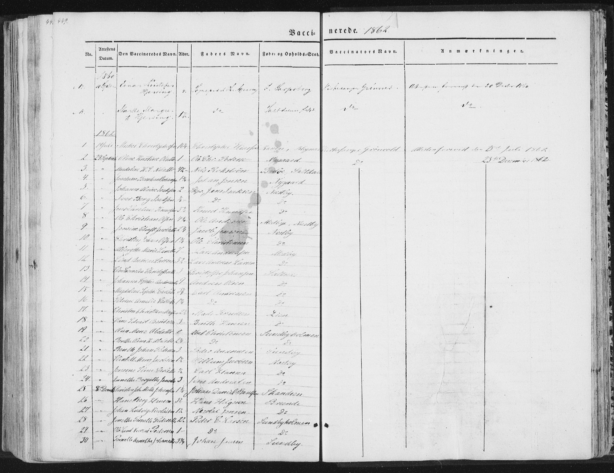 Ministerialprotokoller, klokkerbøker og fødselsregistre - Nordland, SAT/A-1459/847/L0667: Parish register (official) no. 847A07, 1842-1871, p. 449