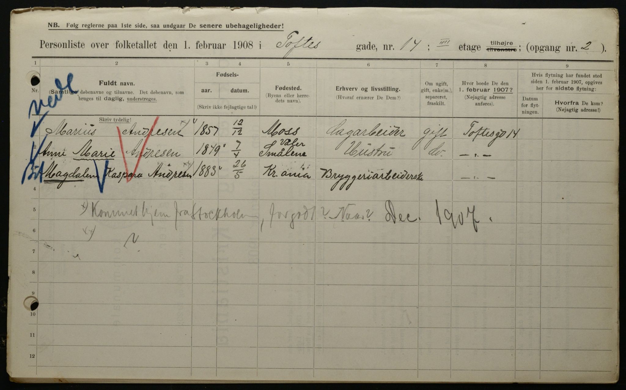 OBA, Municipal Census 1908 for Kristiania, 1908, p. 100253