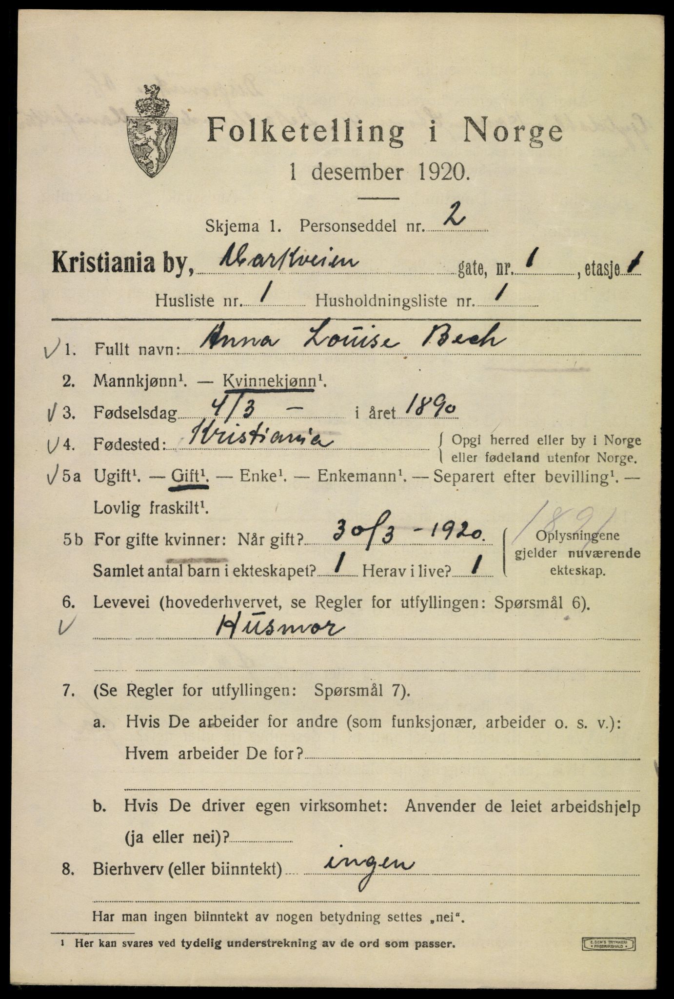 SAO, 1920 census for Kristiania, 1920, p. 384927