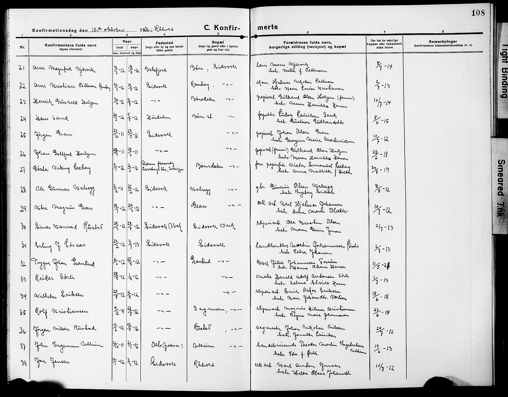 Eidsvoll prestekontor Kirkebøker, AV/SAO-A-10888/G/Ga/L0009: Parish register (copy) no. I 9, 1914-1927, p. 108