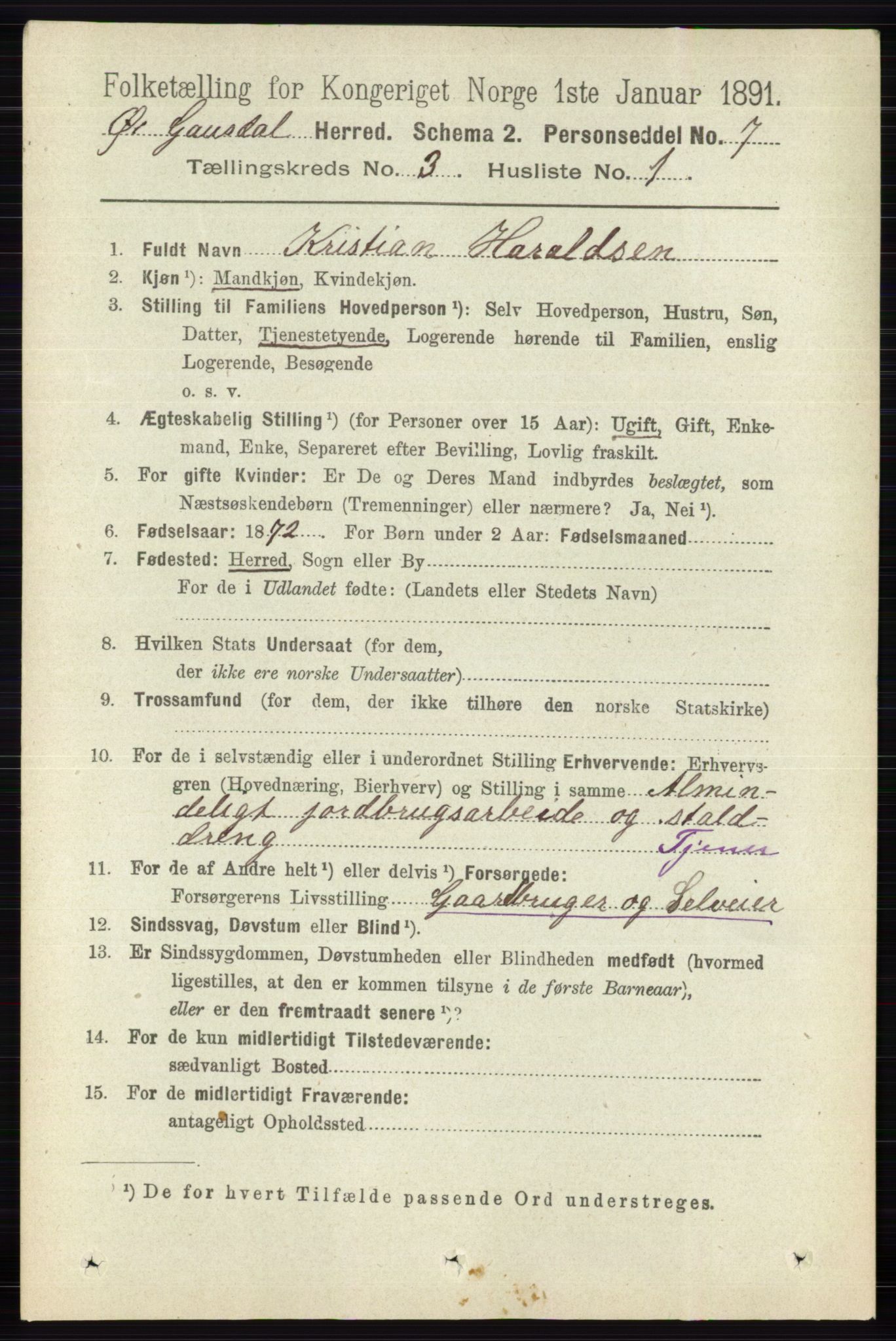 RA, 1891 census for 0522 Østre Gausdal, 1891, p. 1710