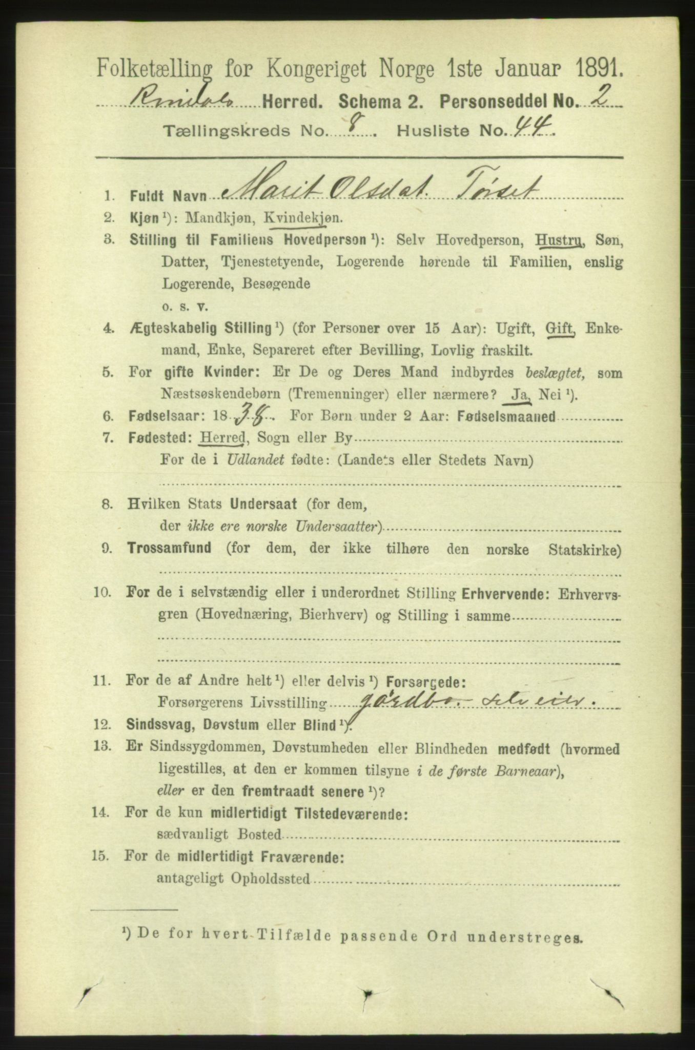RA, 1891 census for 1567 Rindal, 1891, p. 2772