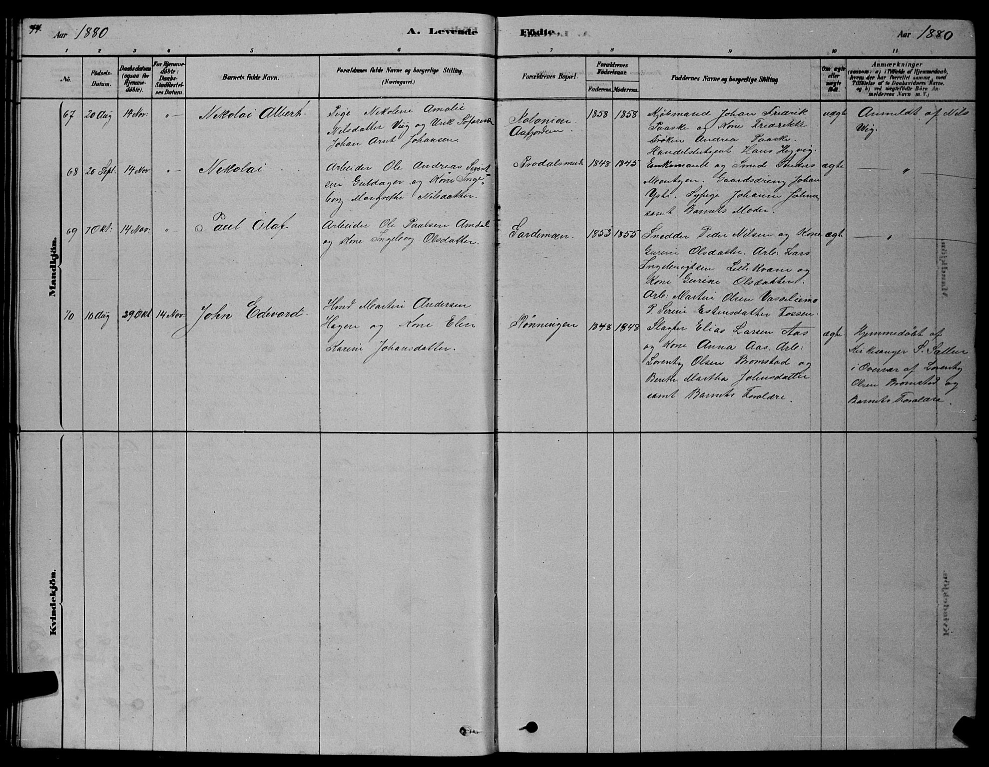 Ministerialprotokoller, klokkerbøker og fødselsregistre - Sør-Trøndelag, AV/SAT-A-1456/606/L0312: Parish register (copy) no. 606C08, 1878-1894, p. 44