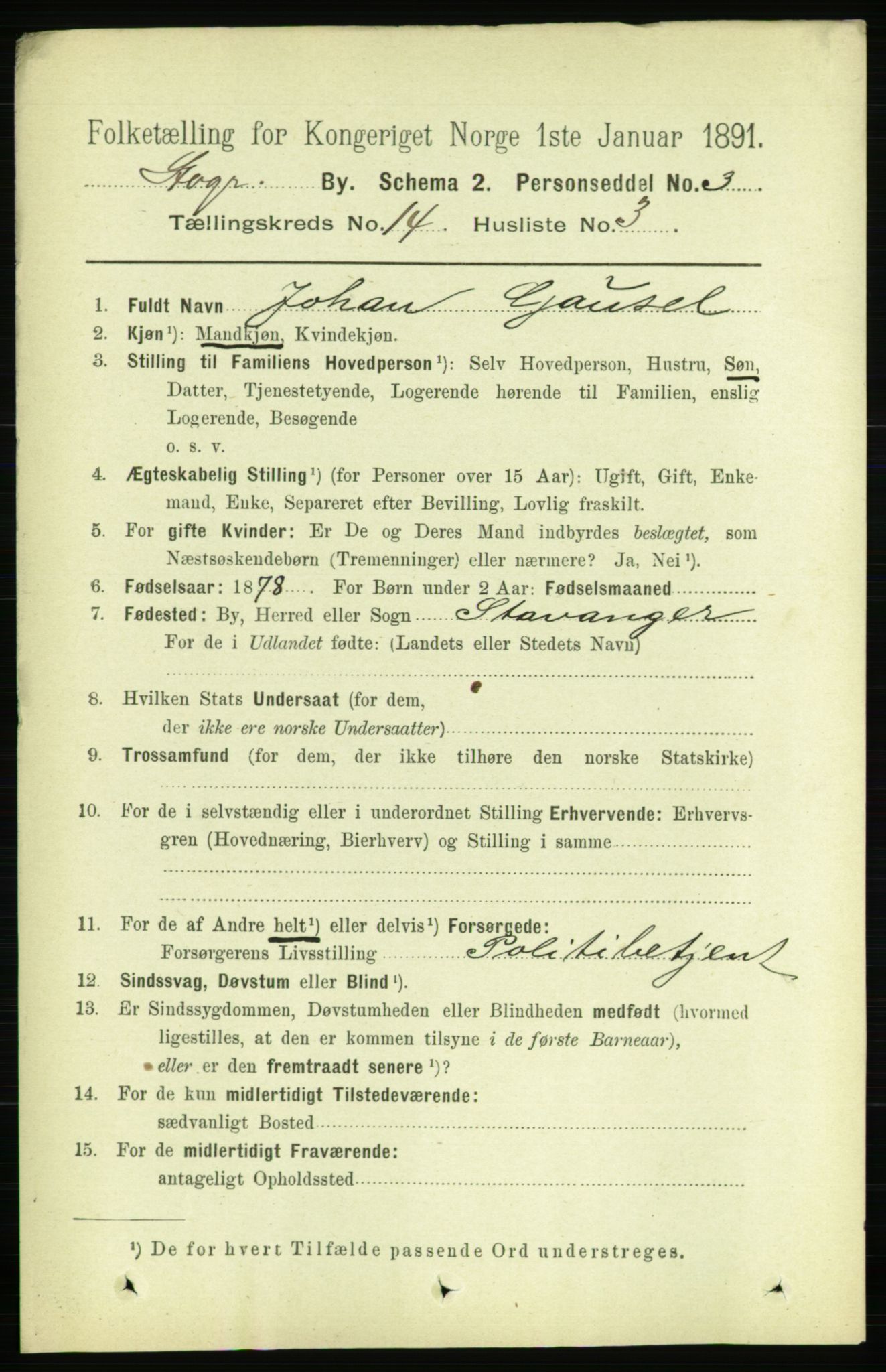 RA, 1891 census for 1103 Stavanger, 1891, p. 16965