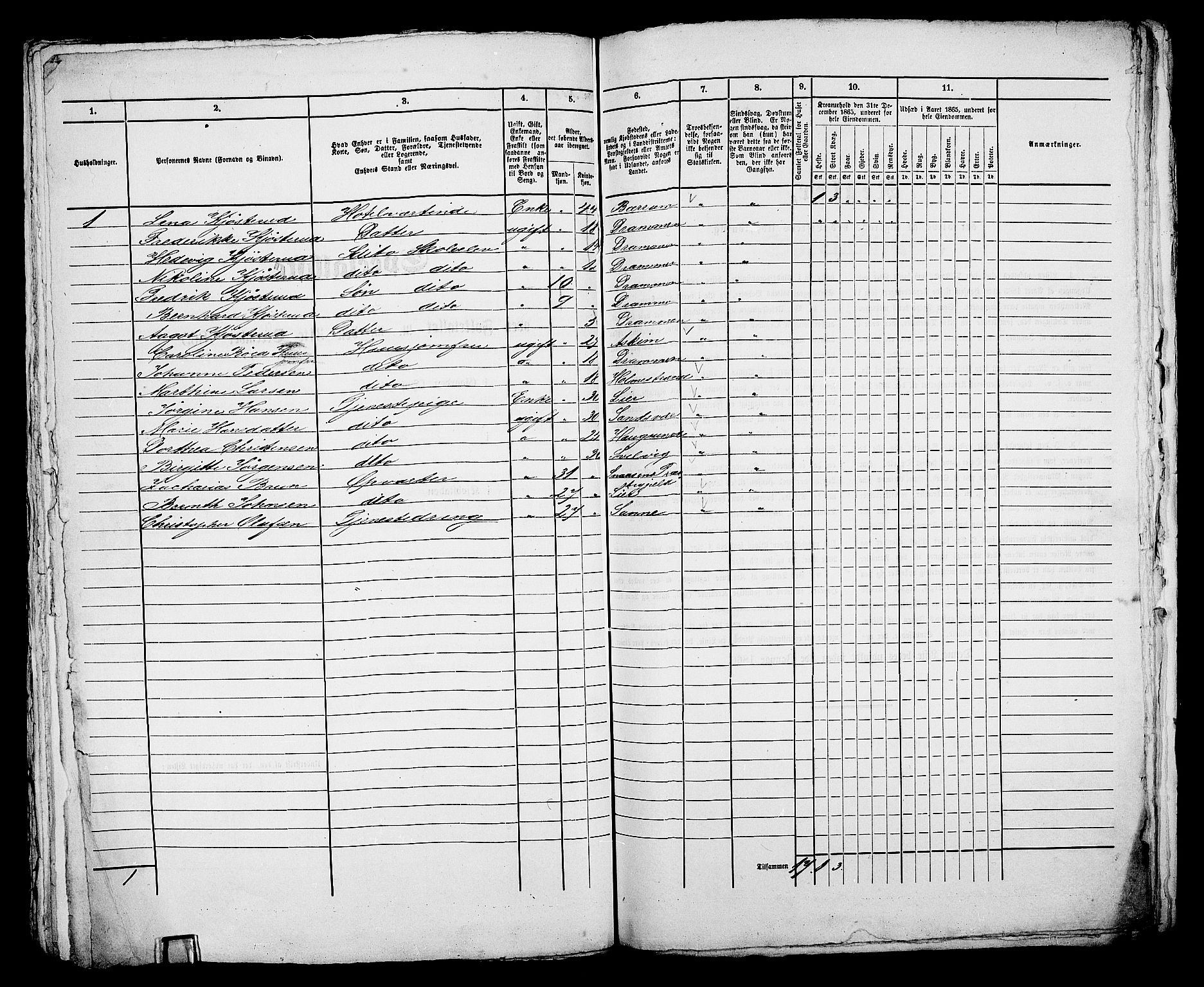 RA, 1865 census for Bragernes in Drammen, 1865, p. 397