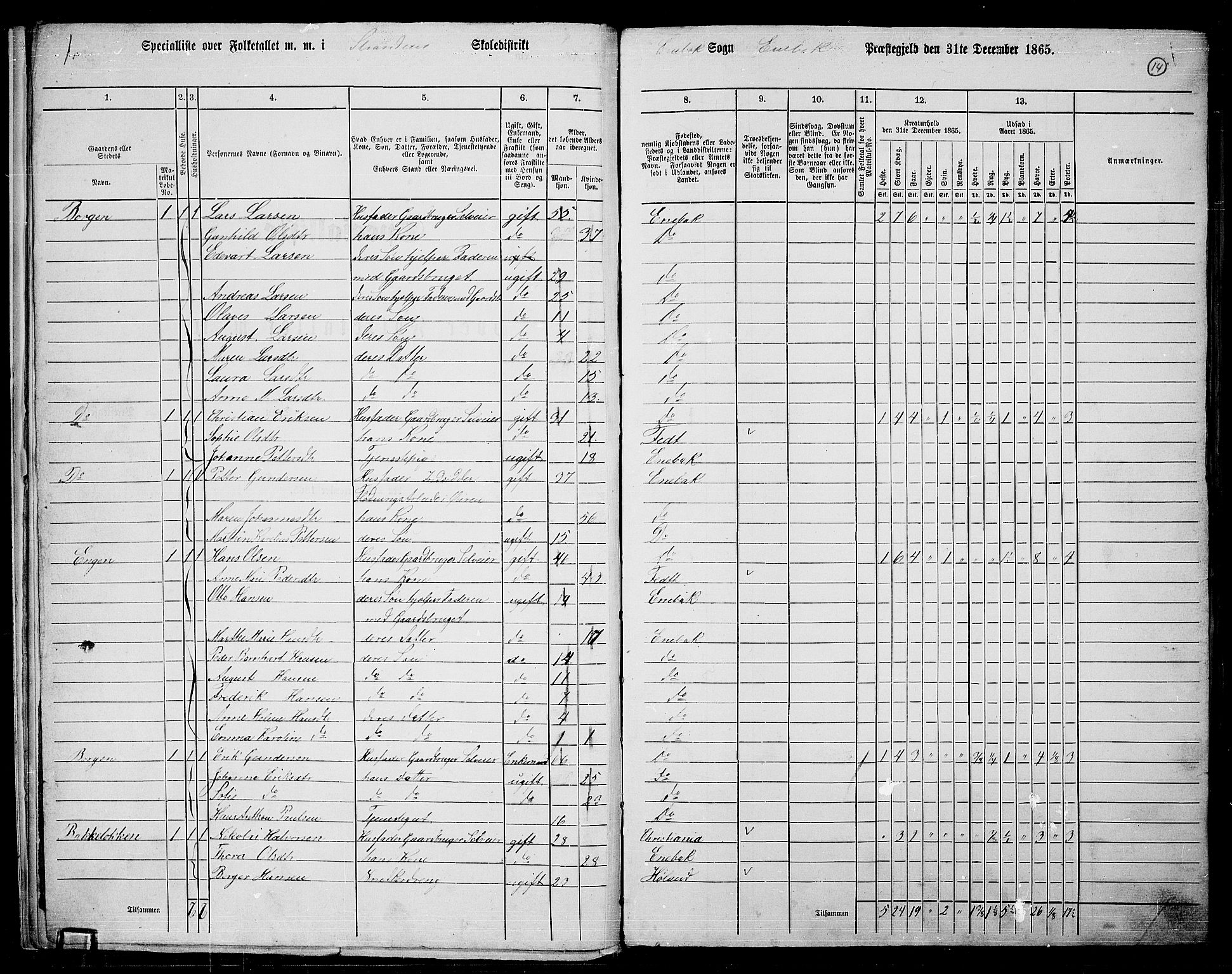 RA, 1865 census for Enebakk, 1865, p. 12